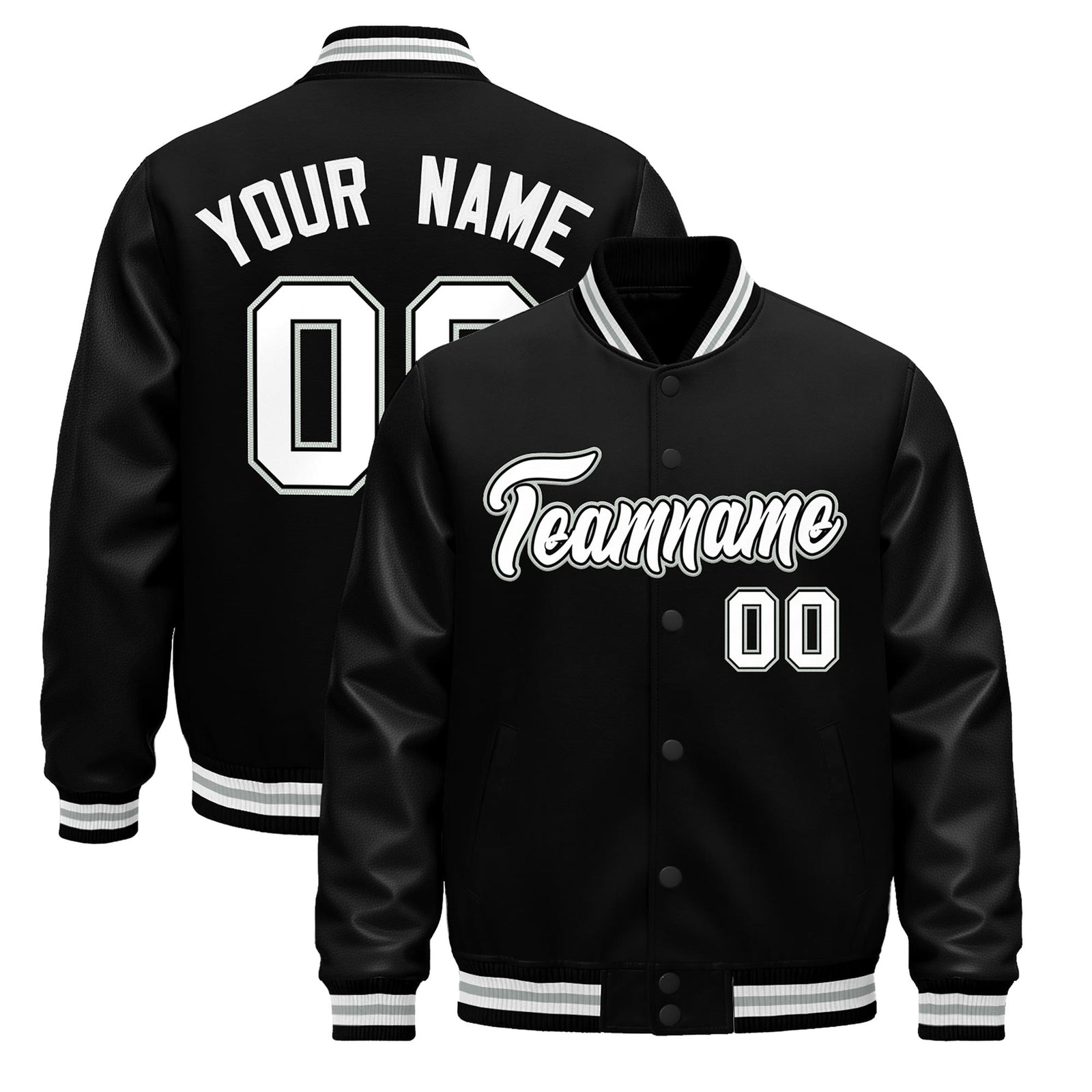 Custom Black White Gray Classic Style Leather Sleeves Wrinkle-Resistant Jacket| KXKSHOP