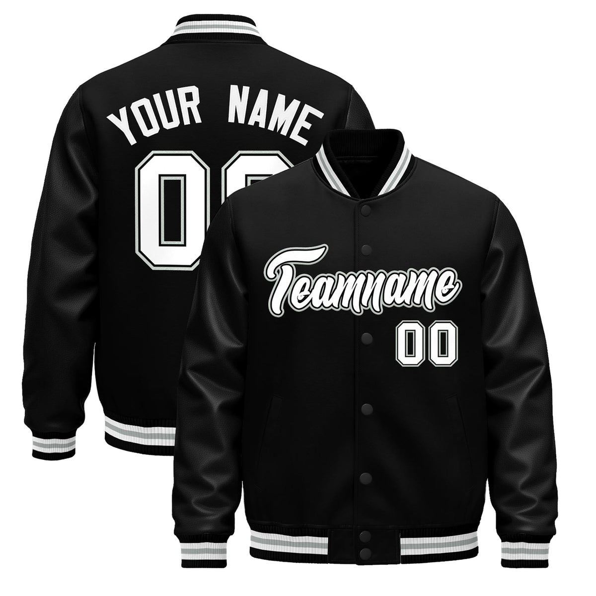 Custom Black White Gray Jacket - Classic Style Leather Sleeves Wrinkle-Resistant