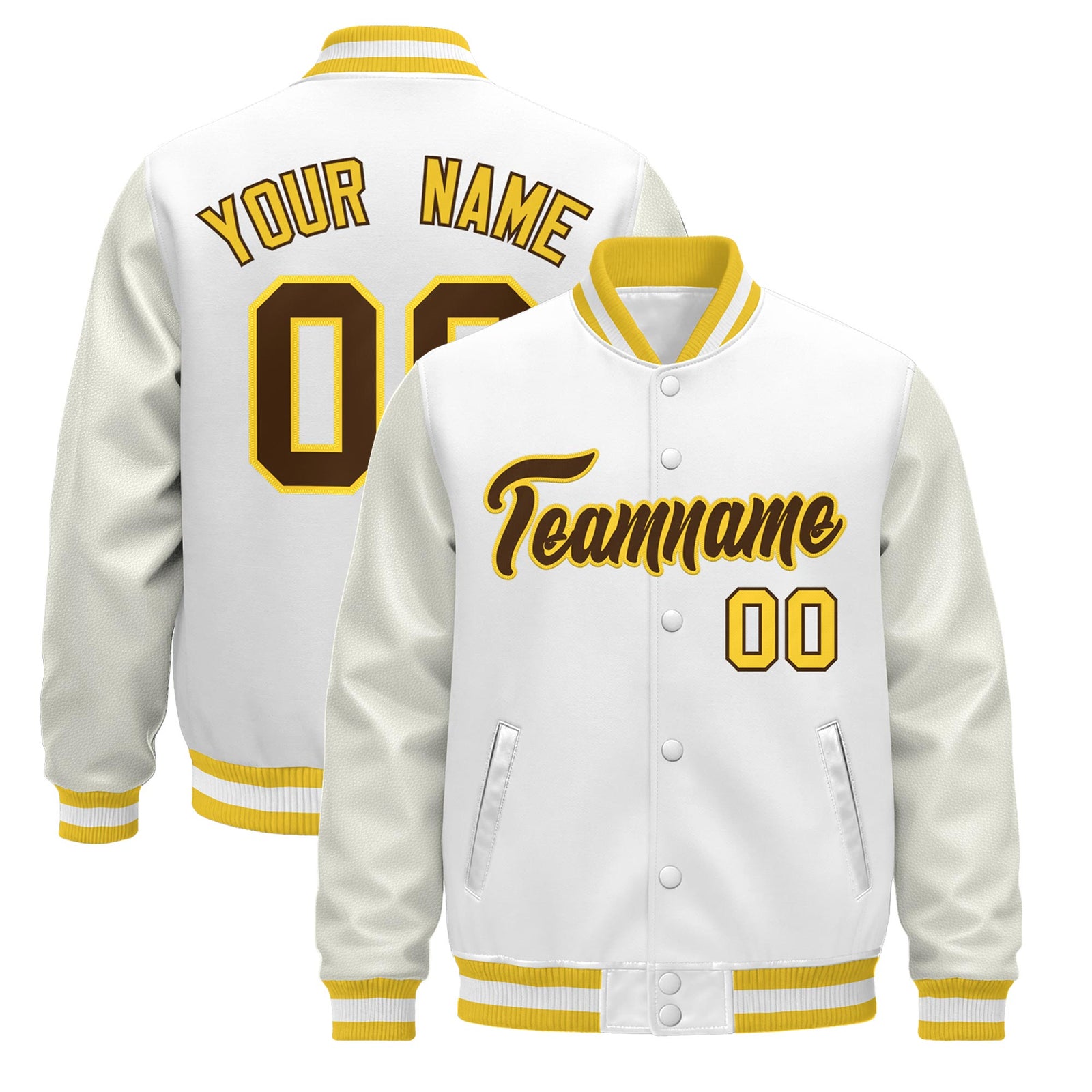 Custom White Gold Jacket - Classic Style Leather Sleeves Wrinkle-Resistant