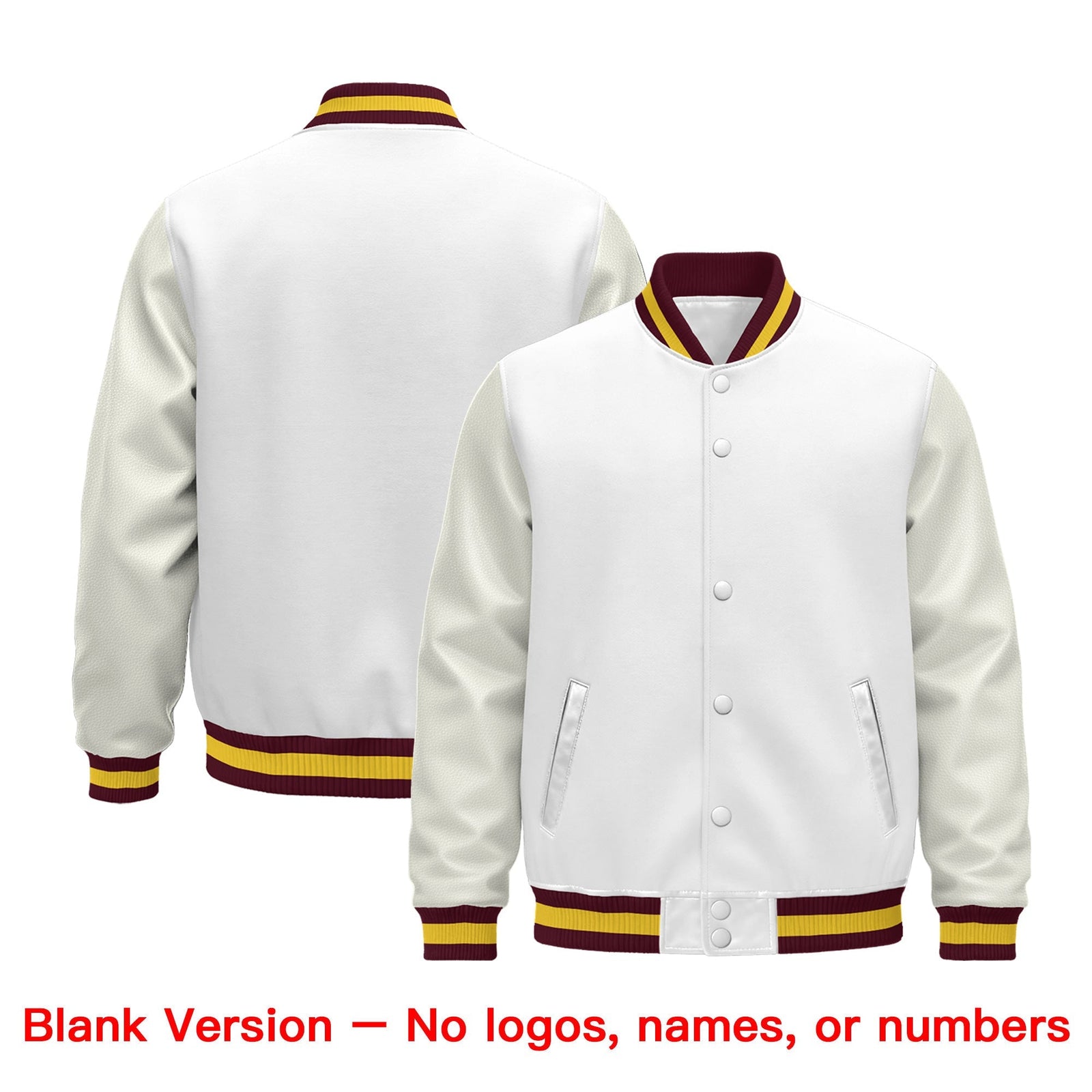 Custom White Crimson Gold Classic Style Leather Sleeves Wrinkle-Resistant Jacket| KXKSHOP