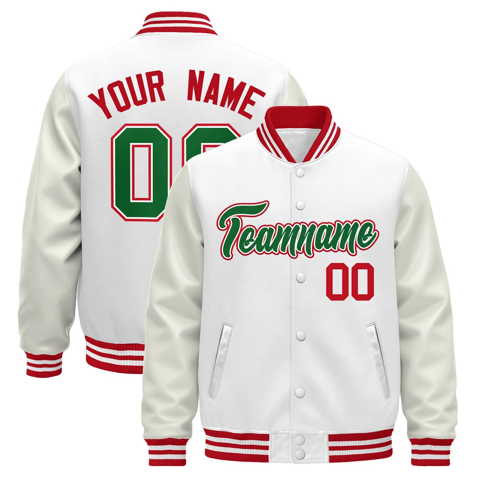 Custom White Red Jacket - Classic Style Leather Sleeves Wrinkle-Resistant