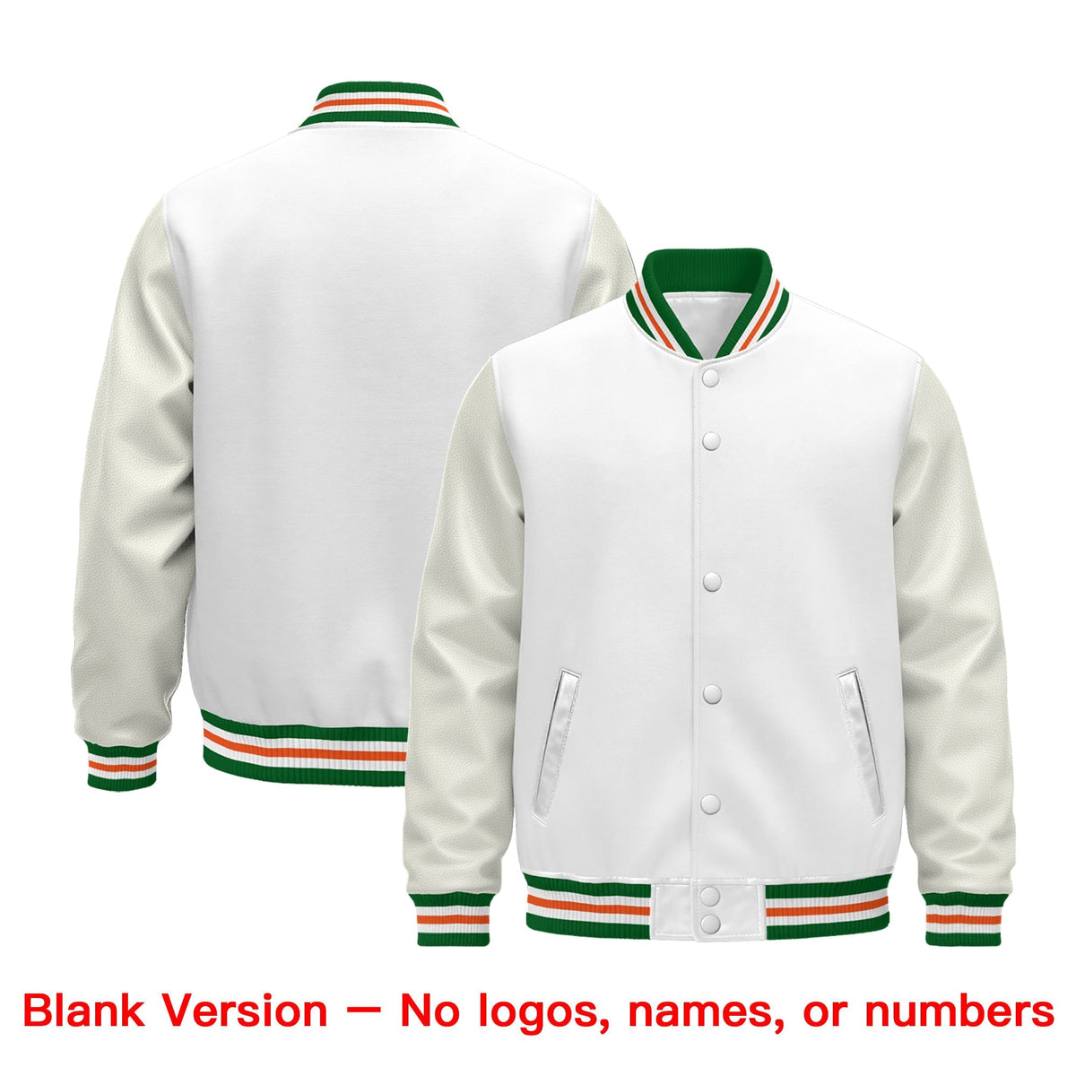 Custom White Kelly Green Orange Classic Style Leather Sleeves Wrinkle-Resistant Jacket| KXKSHOP