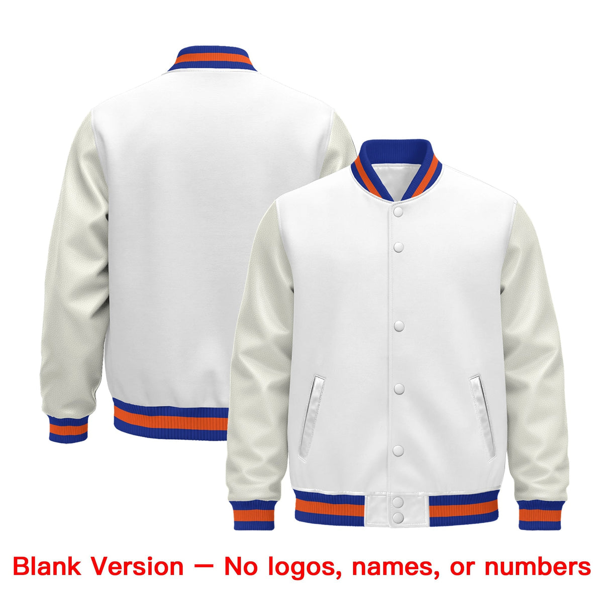Custom White Royal Blue Orange Classic Style Leather Sleeves Wrinkle-Resistant Jacket| KXKSHOP