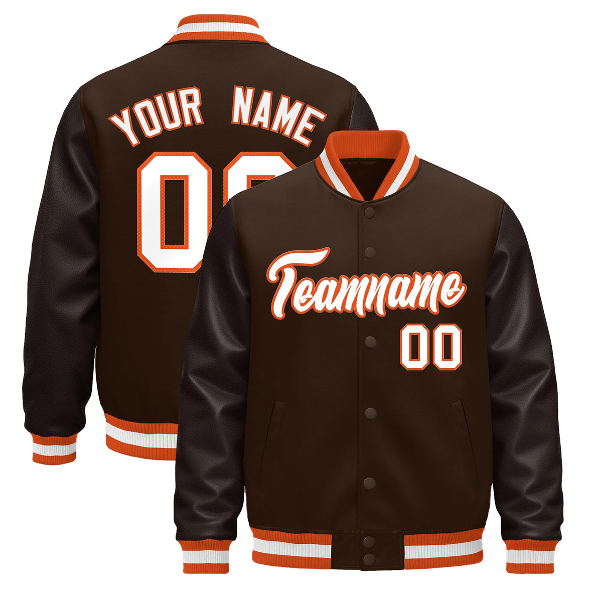 Custom Brown Orange White Jacket - Classic Style Leather Sleeves Wrinkle-Resistant
