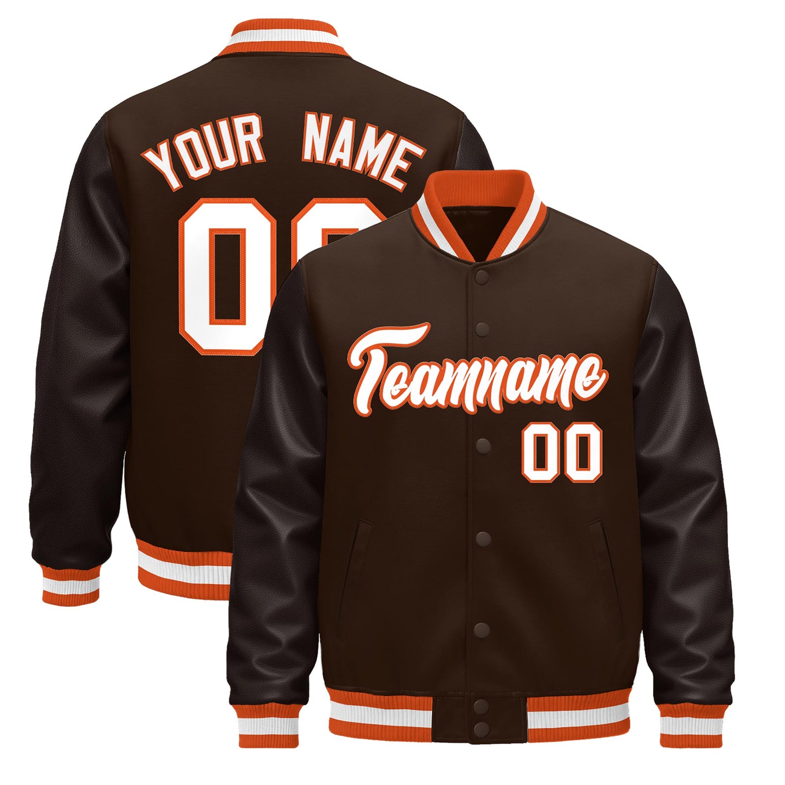 Custom Brown Orange White Jacket - Classic Style Leather Sleeves Wrinkle-Resistant