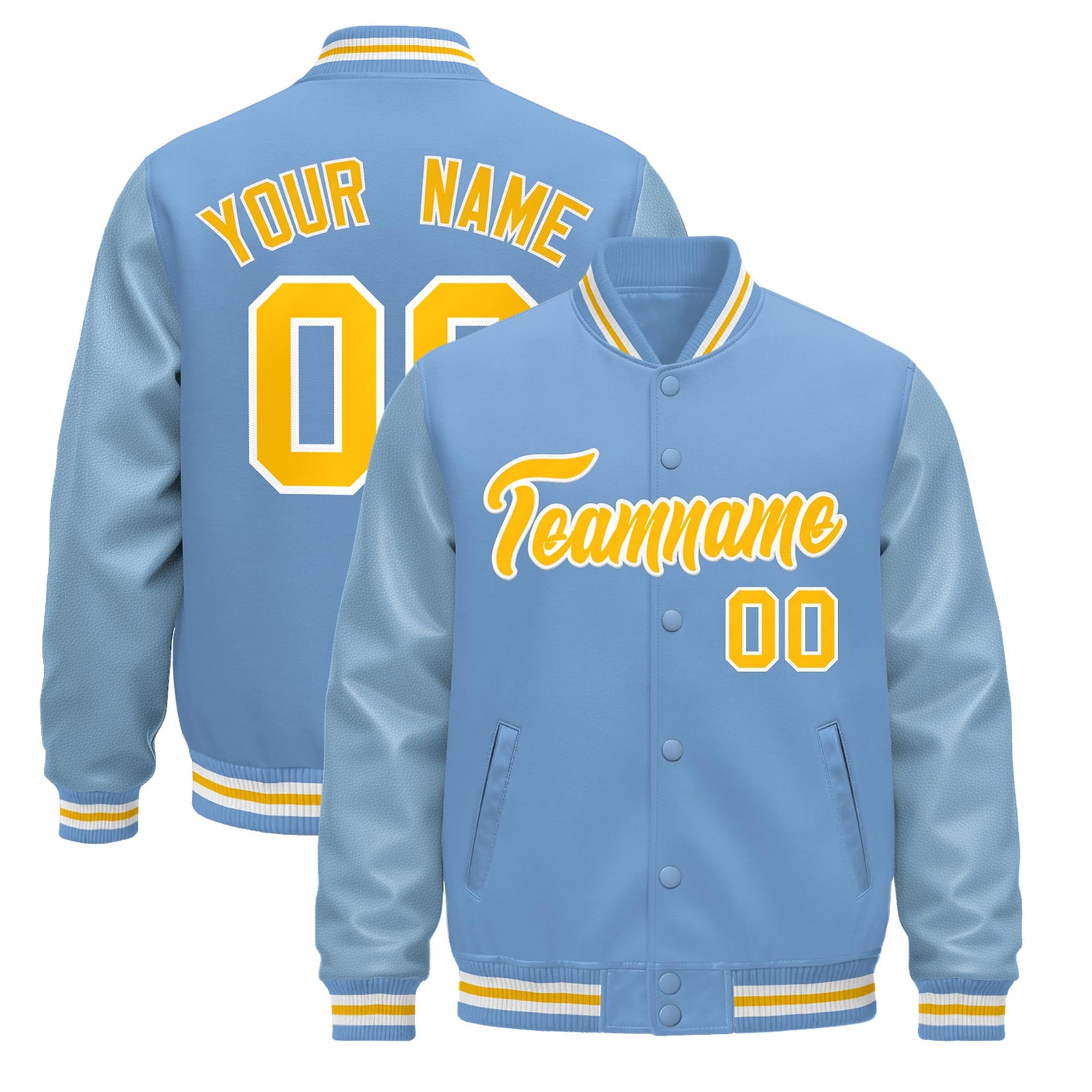 Custom Powder Blue Light Blue White Classic Style Leather Sleeves Wrinkle-Resistant Jacket| KXKSHOP