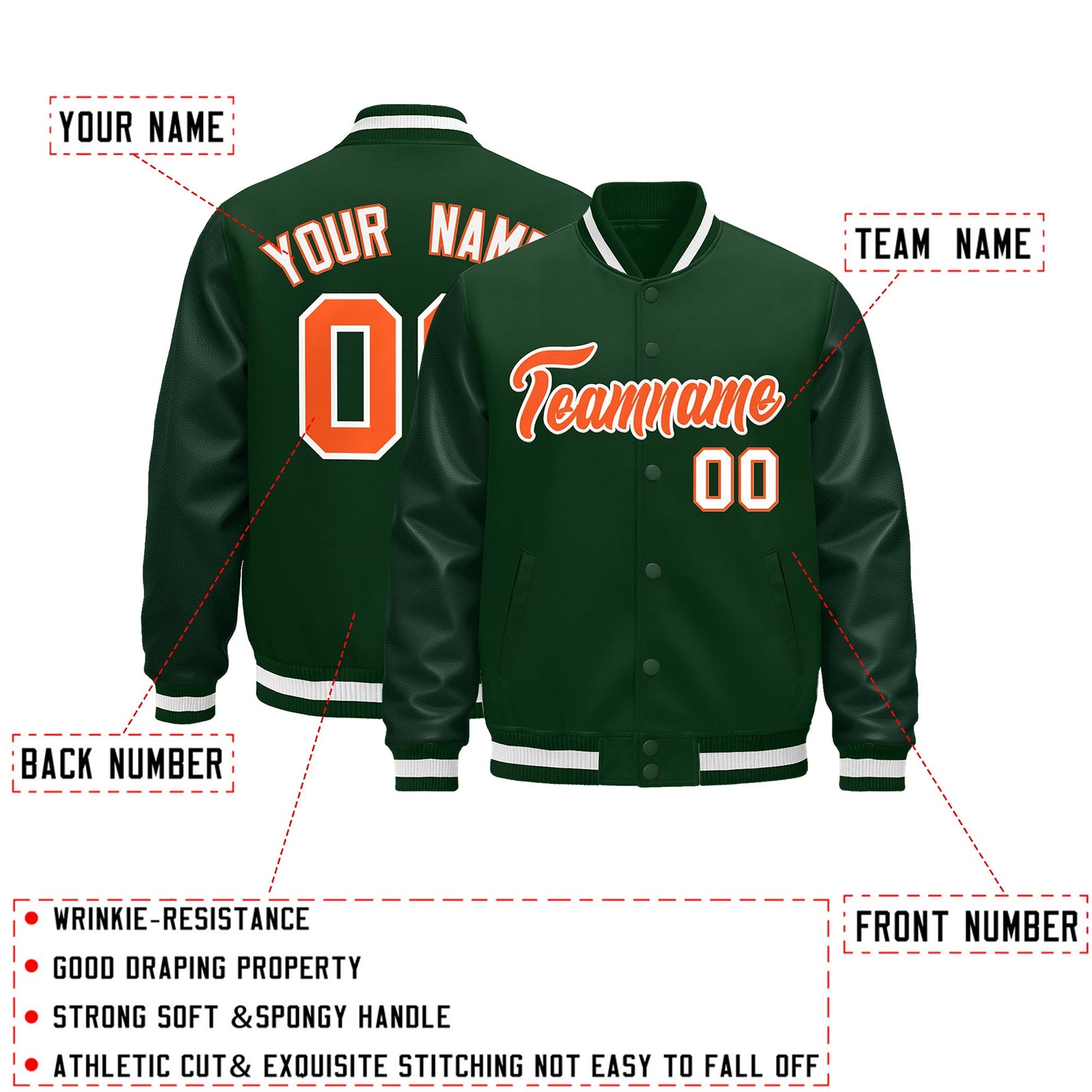 Custom Green White Classic Style Leather Sleeves Wrinkle-Resistant Jacket| KXKSHOP