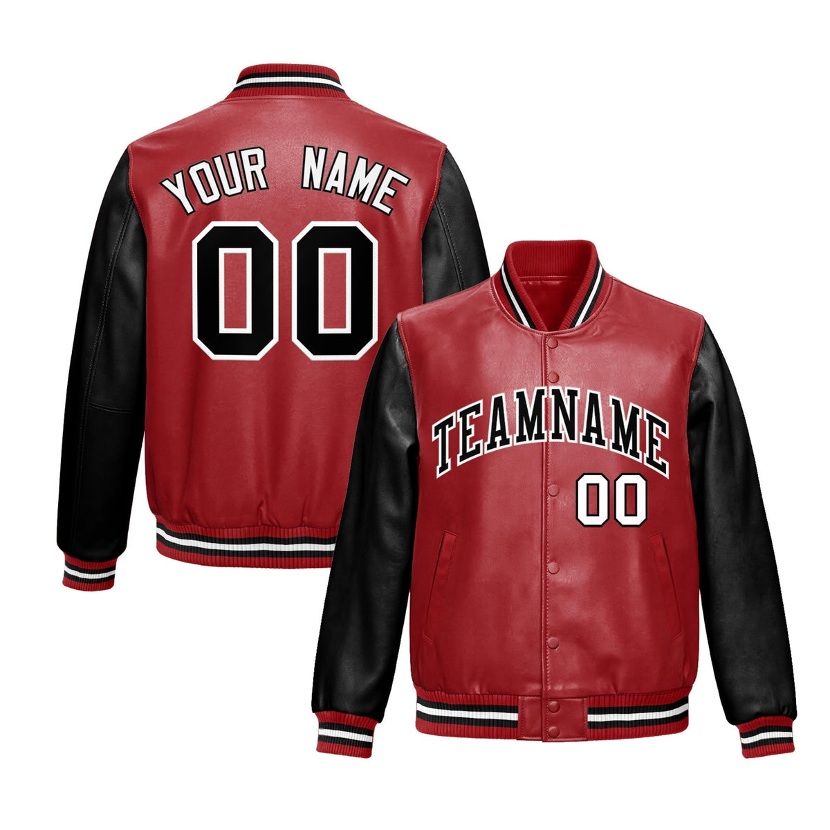 Custom Red Black Raglan Sleeves Full-Snap Varsity Faux Leather Letterman Jacket| KXKSHOP