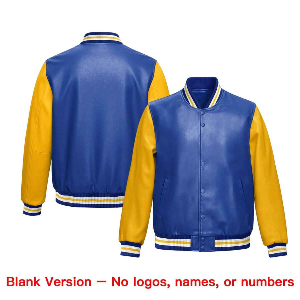 Custom Royal Blue Yellow Raglan Sleeves Full-Snap Varsity Faux Leather Letterman Jacket| KXKSHOP
