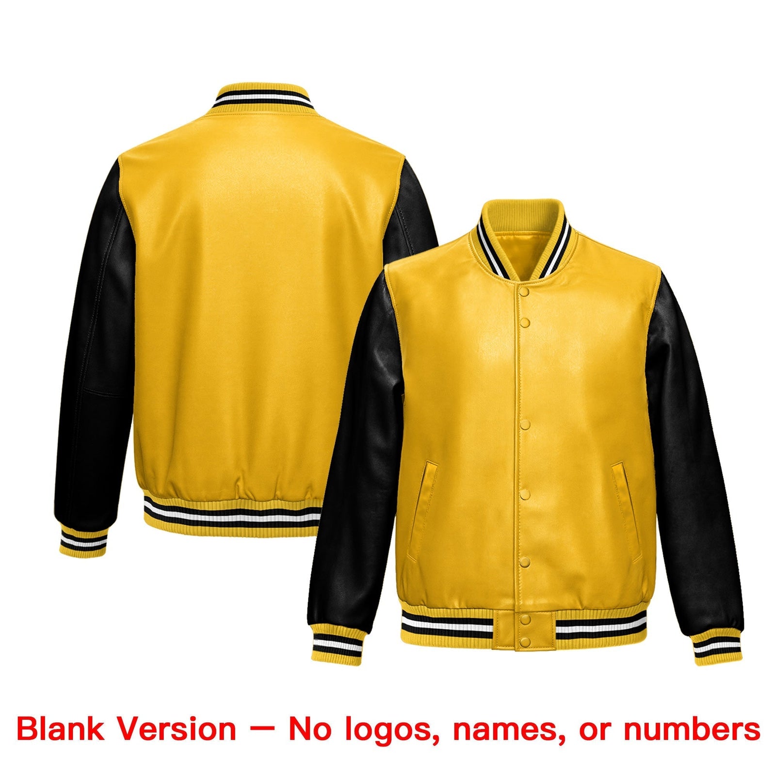 Custom Yellow Black Raglan Sleeves Full-Snap Varsity Faux Leather Letterman Jacket| KXKSHOP