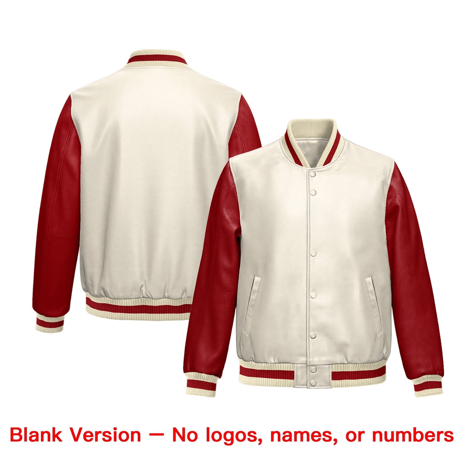 Custom Cream Red Raglan Sleeves Full-Snap Varsity Faux Leather Letterman Jacket| KXKSHOP