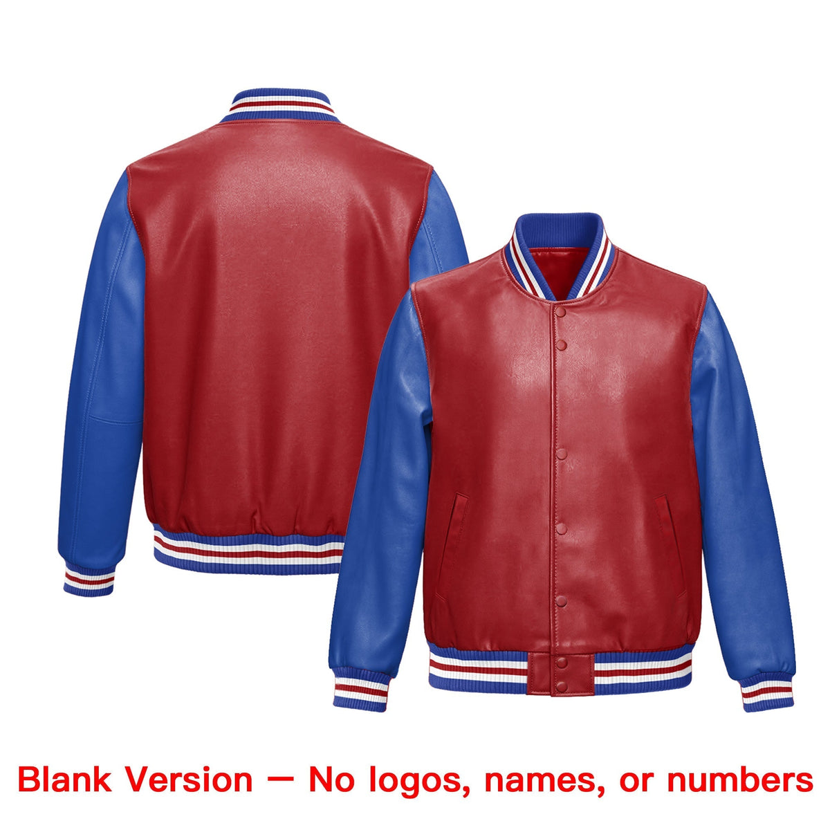 Custom Red Royal Blue Raglan Sleeves Full-Snap Varsity Faux Leather Letterman Jacket| KXKSHOP