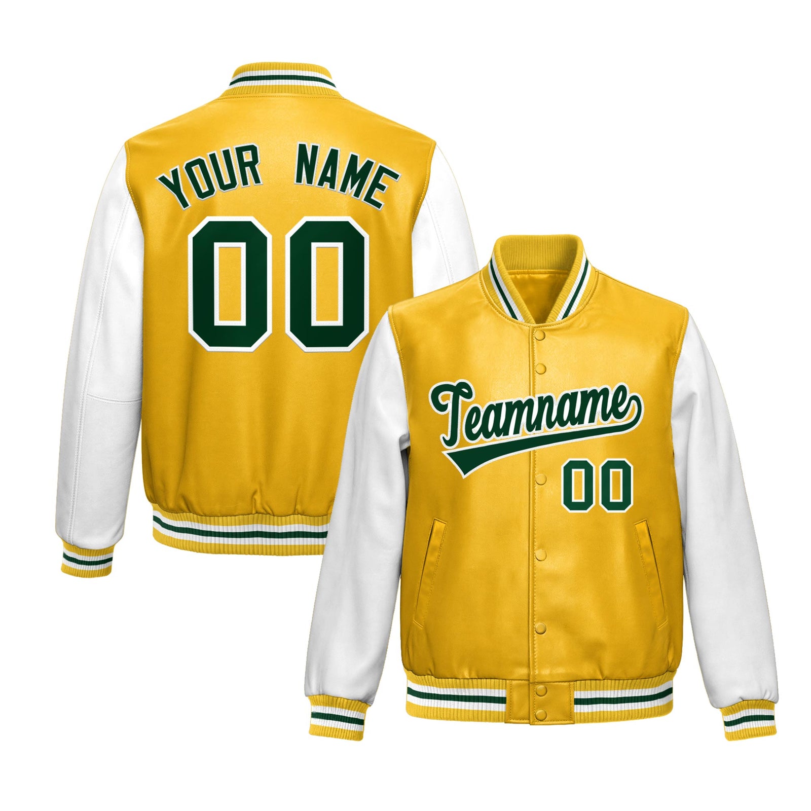Custom Yellow White Raglan Sleeves Full-Snap Varsity Faux Leather Letterman Jacket| KXKSHOP