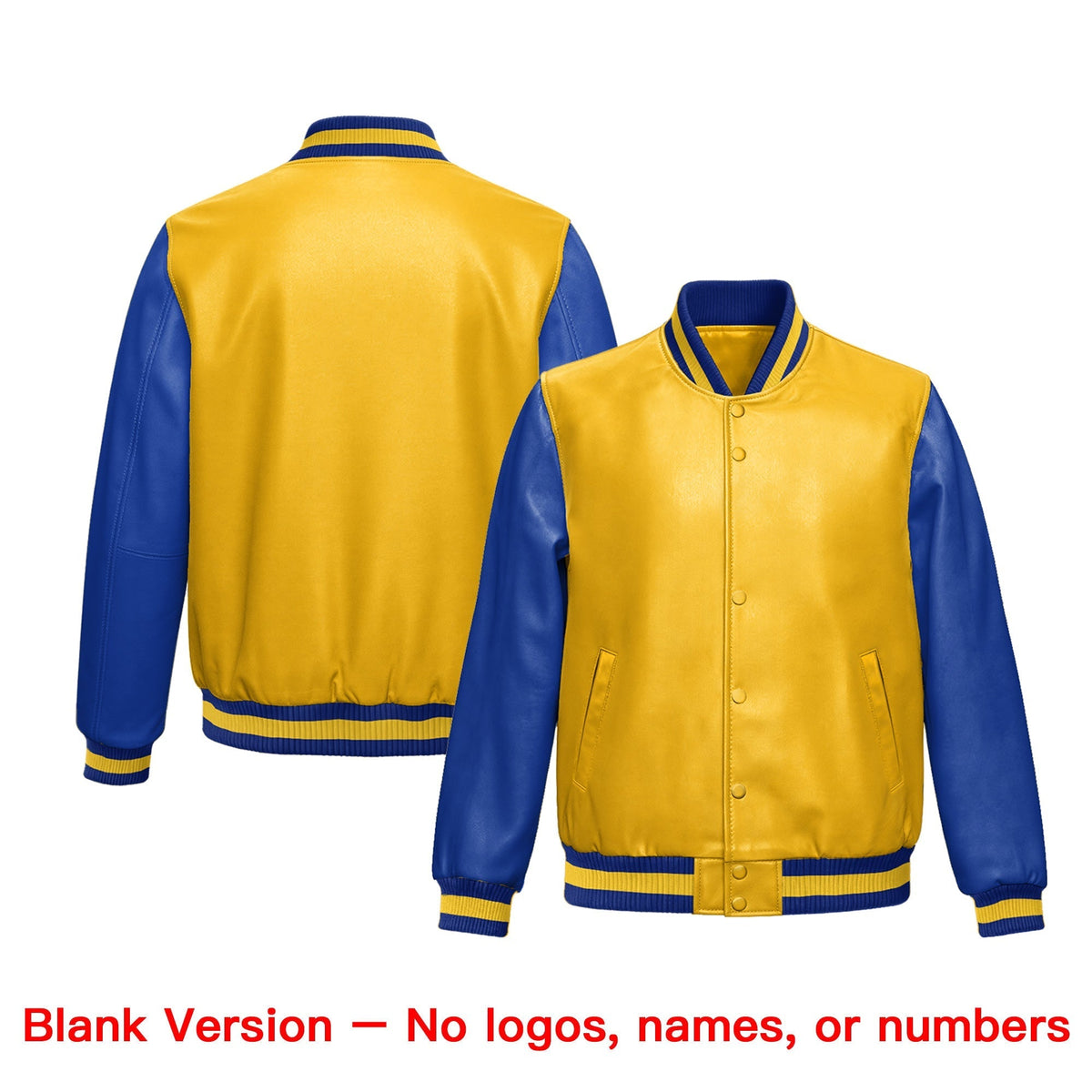 Custom Yellow Royal Blue Raglan Sleeves Full-Snap Varsity Faux Leather Letterman Jacket| KXKSHOP