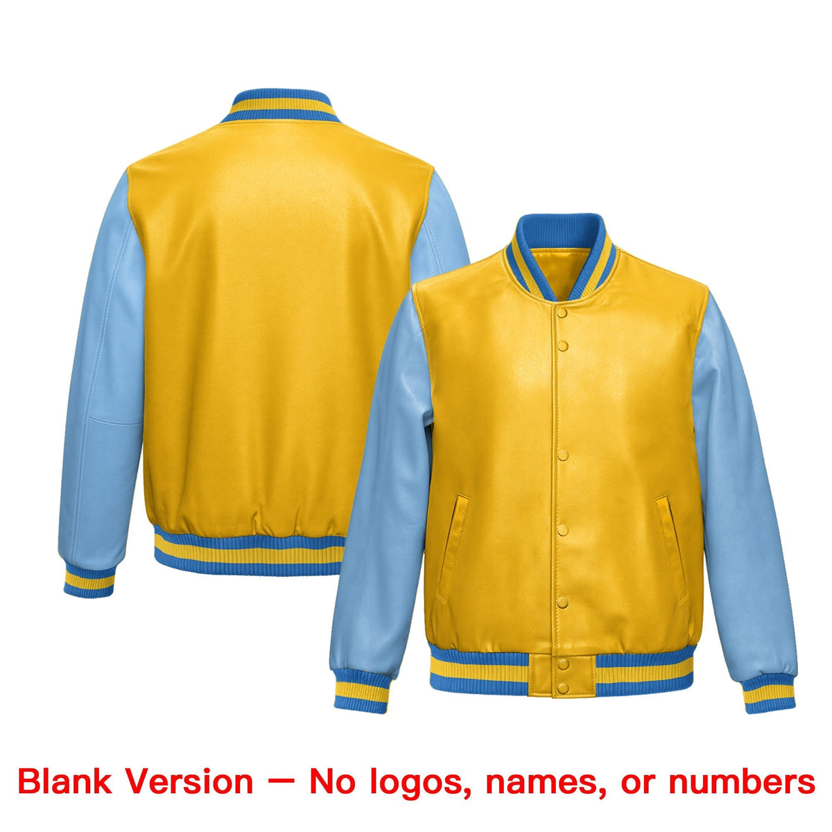 Custom Yellow Powder Blue Raglan Sleeves Full-Snap Varsity Faux Leather Letterman Jacket| KXKSHOP