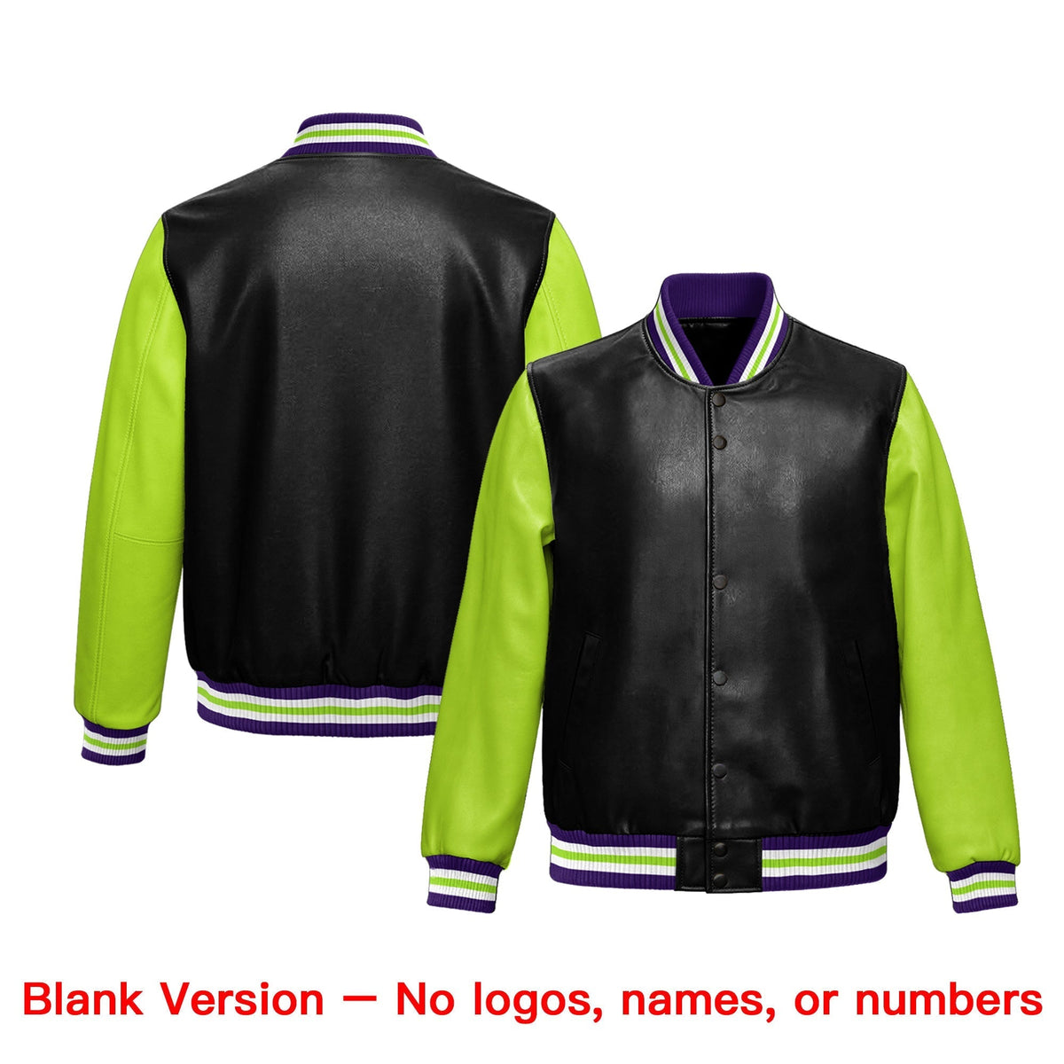 Custom Black Neon Green Raglan Sleeves Full-Snap Varsity Faux Leather Letterman Jacket| KXKSHOP