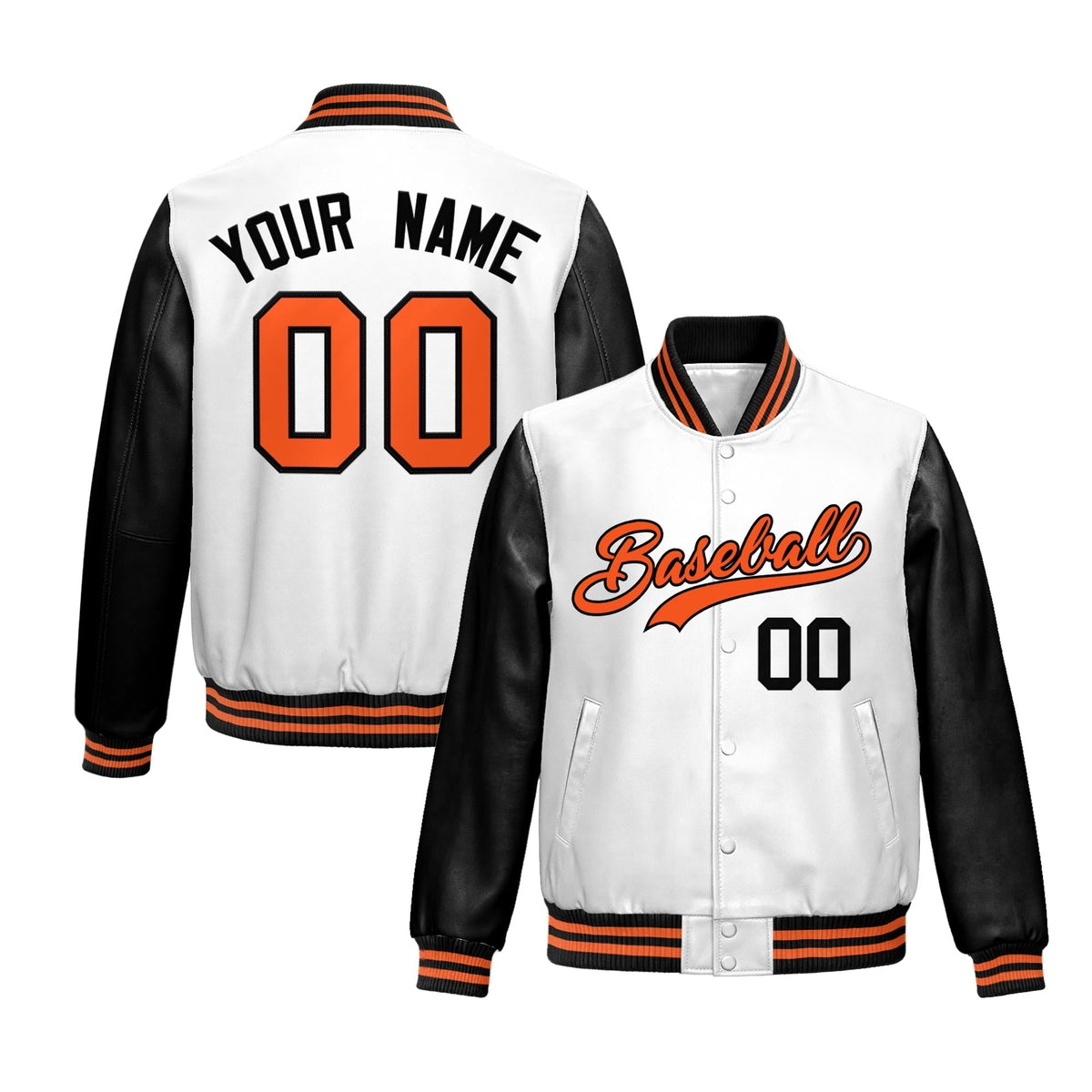 Custom White Black Raglan Sleeves Full-Snap Varsity Faux Leather Letterman Jacket| KXKSHOP