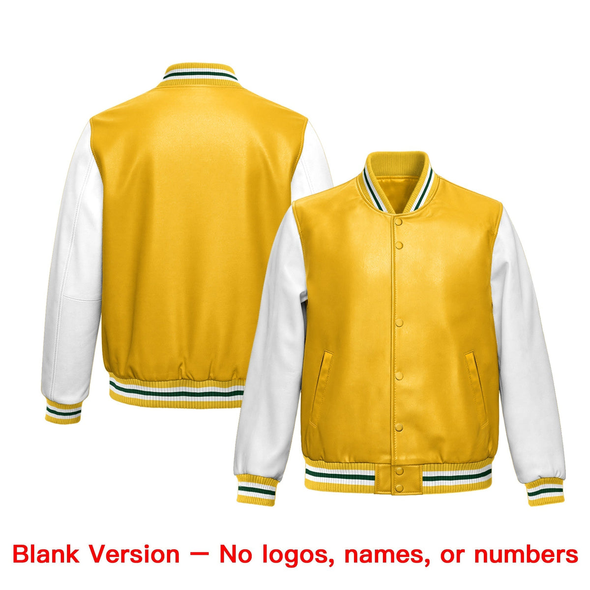 Custom Yellow White Raglan Sleeves Full-Snap Varsity Faux Leather Letterman Jacket| KXKSHOP