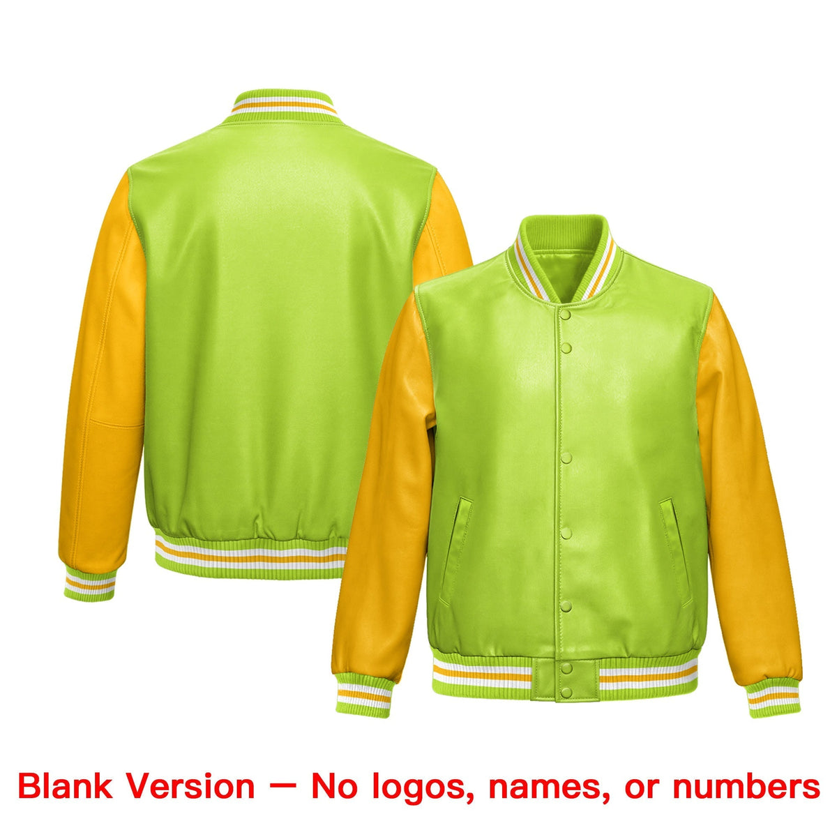 Custom Neon Green Yellow Raglan Sleeves Full-Snap Varsity Faux Leather Letterman Jacket| KXKSHOP