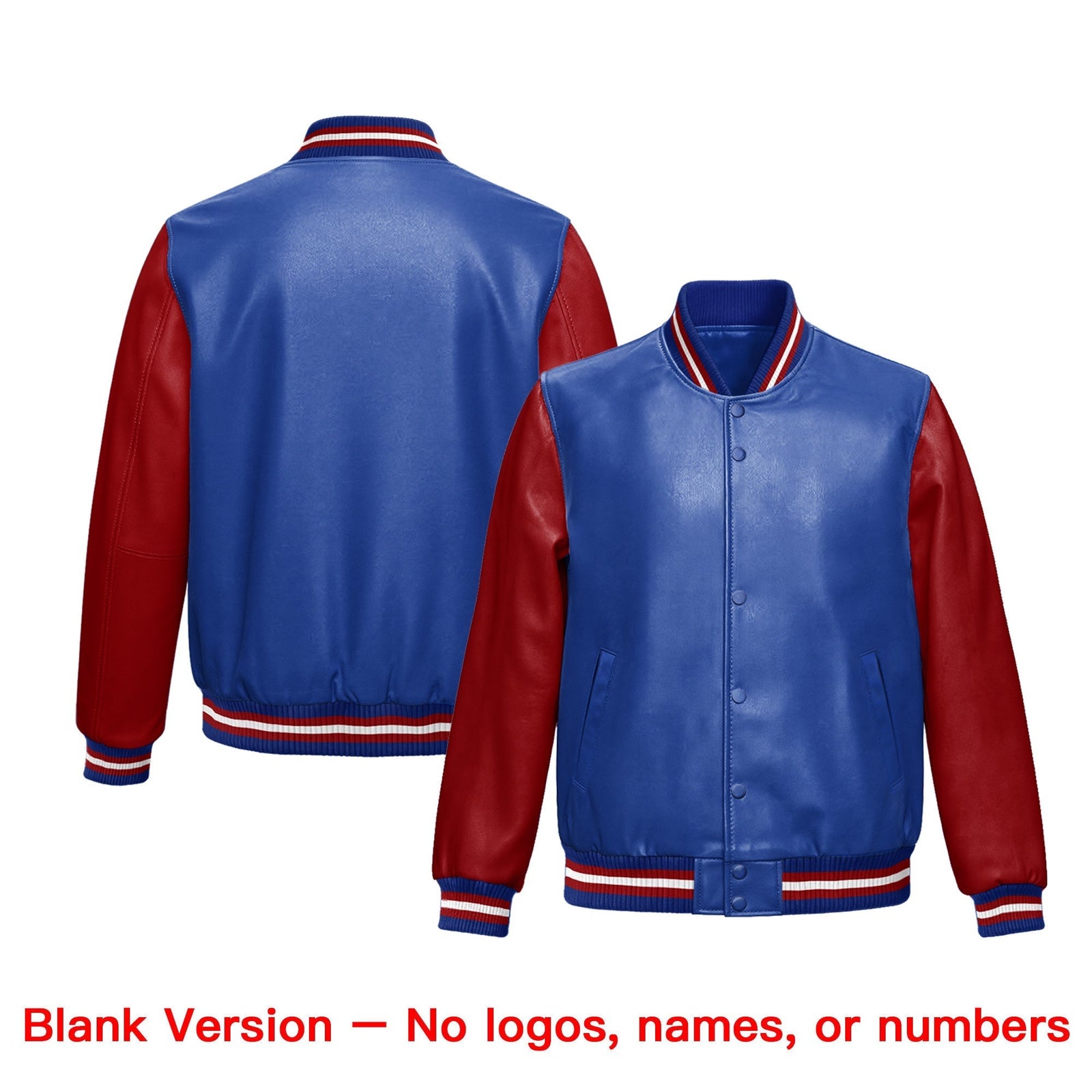 Custom Royal Blue Red Raglan Sleeves Full-Snap Varsity Faux Leather Letterman Jacket| KXKSHOP
