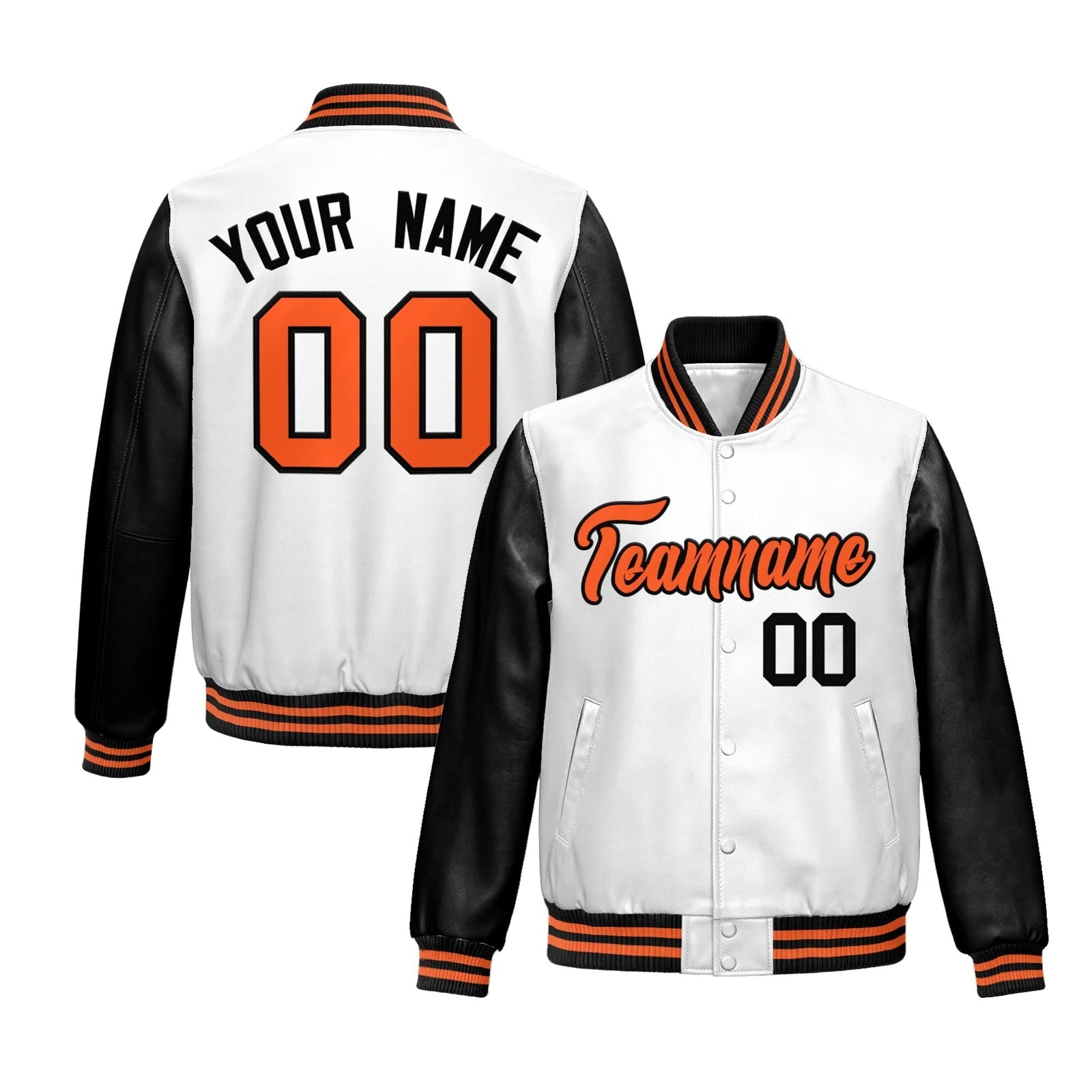 Custom White Black Raglan Sleeves Full-Snap Varsity Faux Leather Letterman Jacket| KXKSHOP