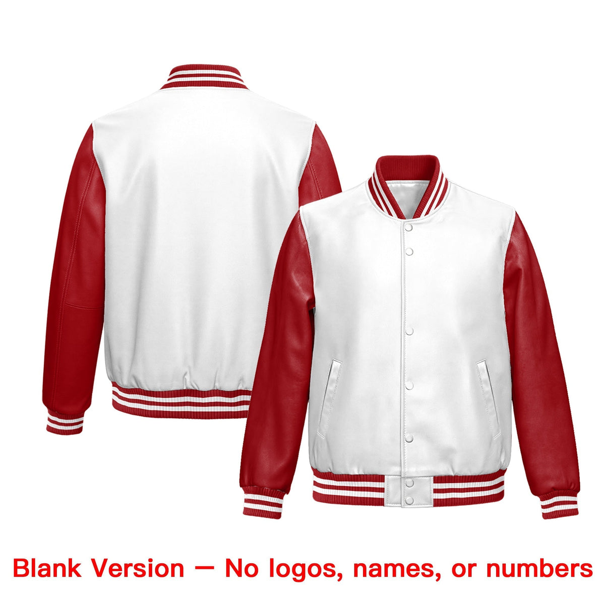 Custom White Red Raglan Sleeves Full-Snap Varsity Faux Leather Letterman Jacket| KXKSHOP