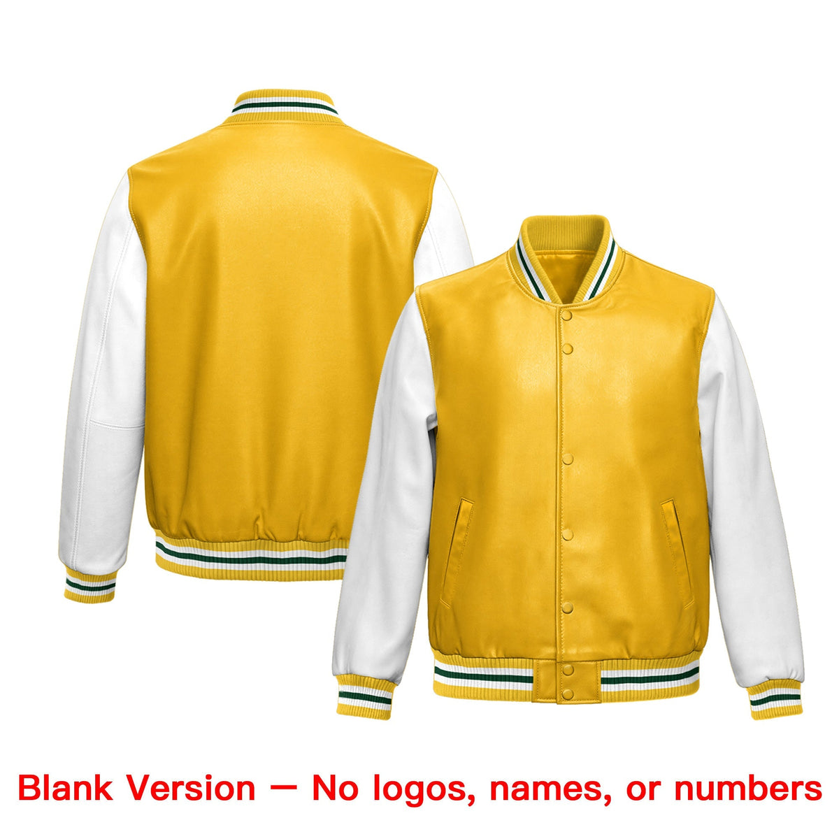 Custom Yellow White Raglan Sleeves Full-Snap Faux Leather Letterman Jacket| KXKSHOP