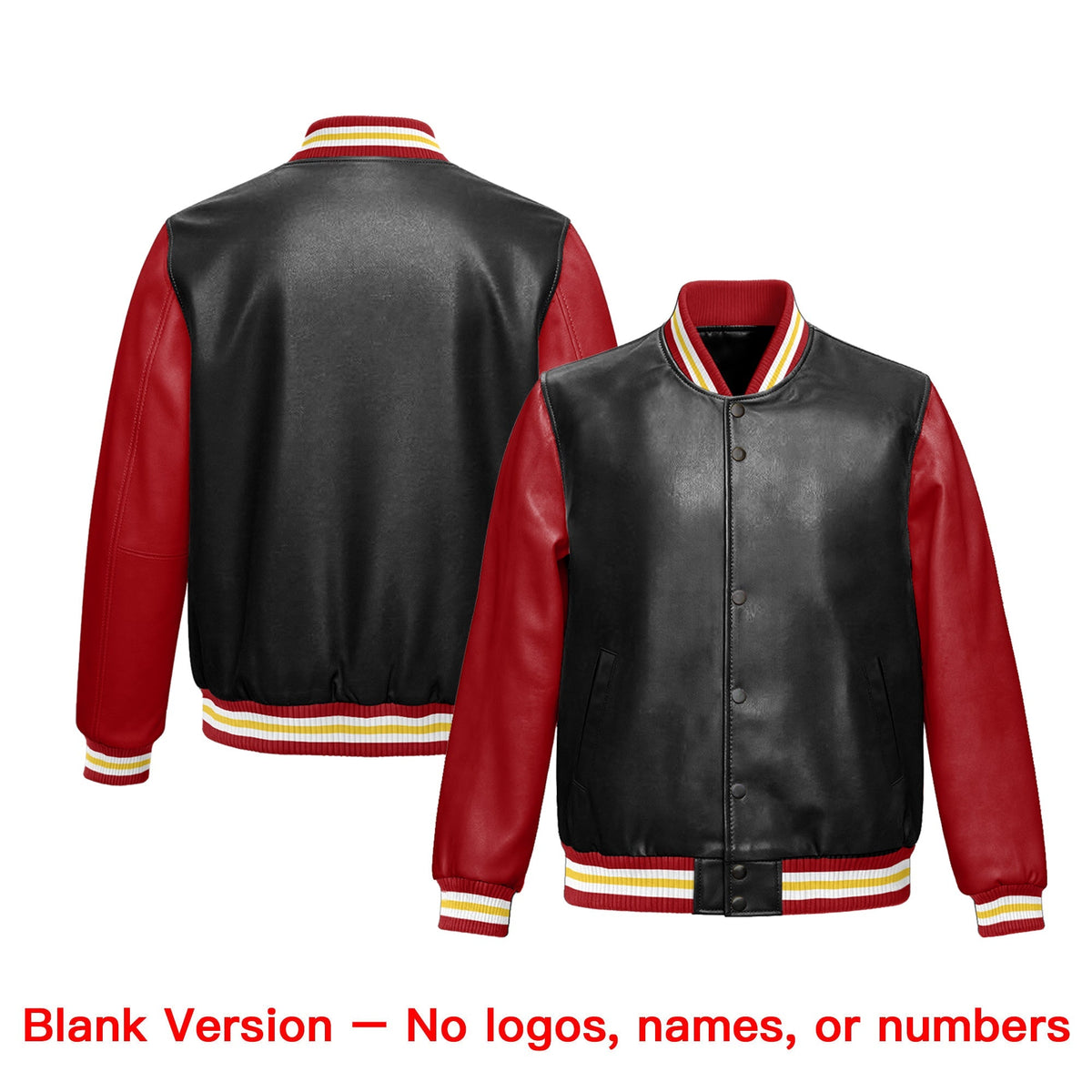Custom Black Red Raglan Sleeves Full-Snap Faux Leather Letterman Jacket| KXKSHOP
