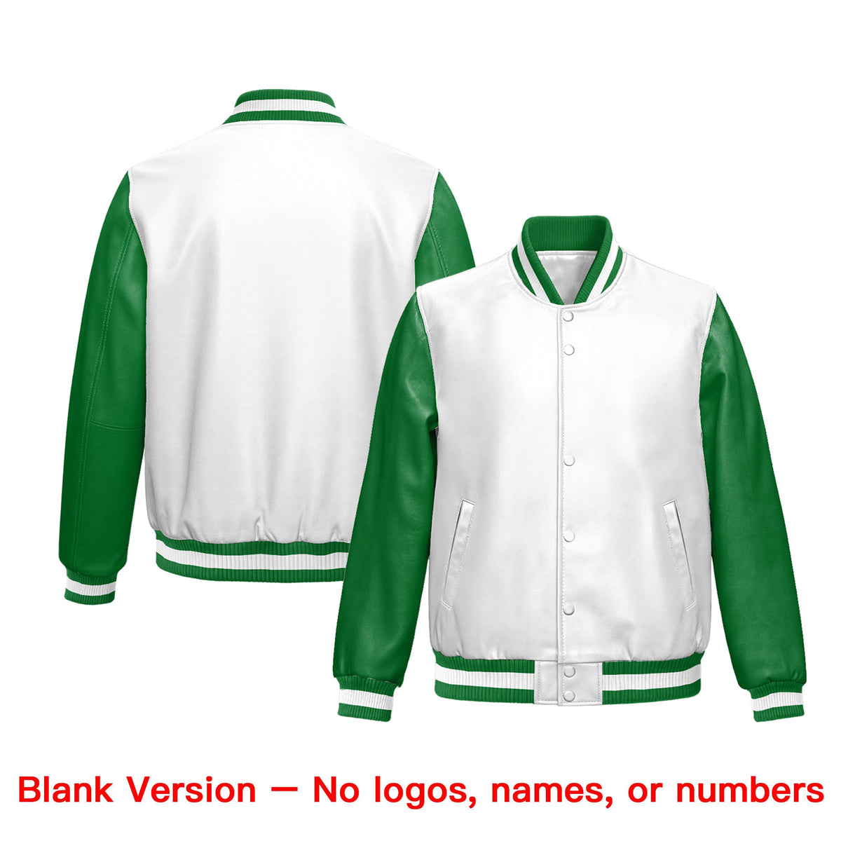 Custom Kelly Green White Raglan Sleeves Full-Snap Faux Leather Letterman Jacket| KXKSHOP