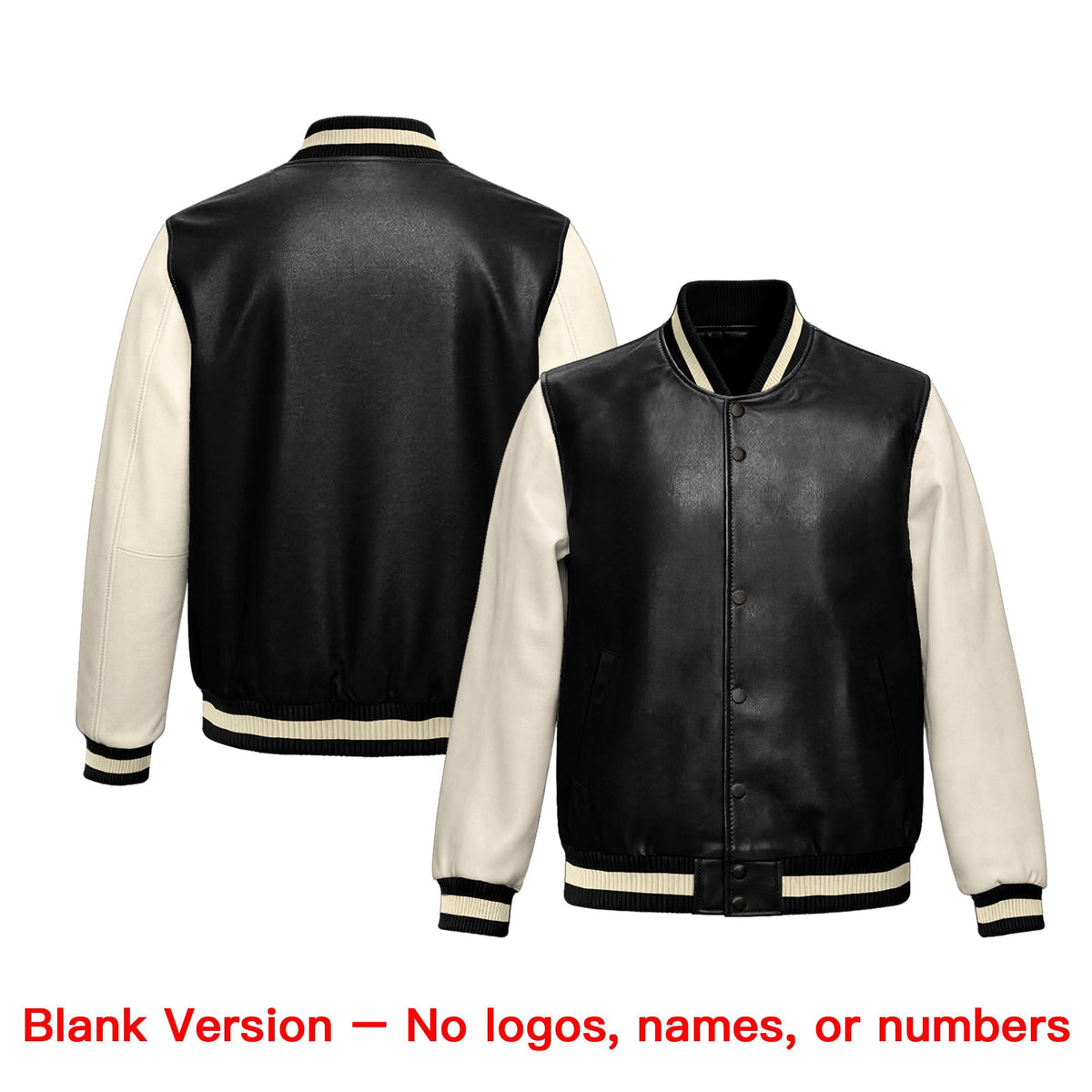 Custom Black Cream Raglan Sleeves Full-Snap Faux Leather Letterman Jacket| KXKSHOP