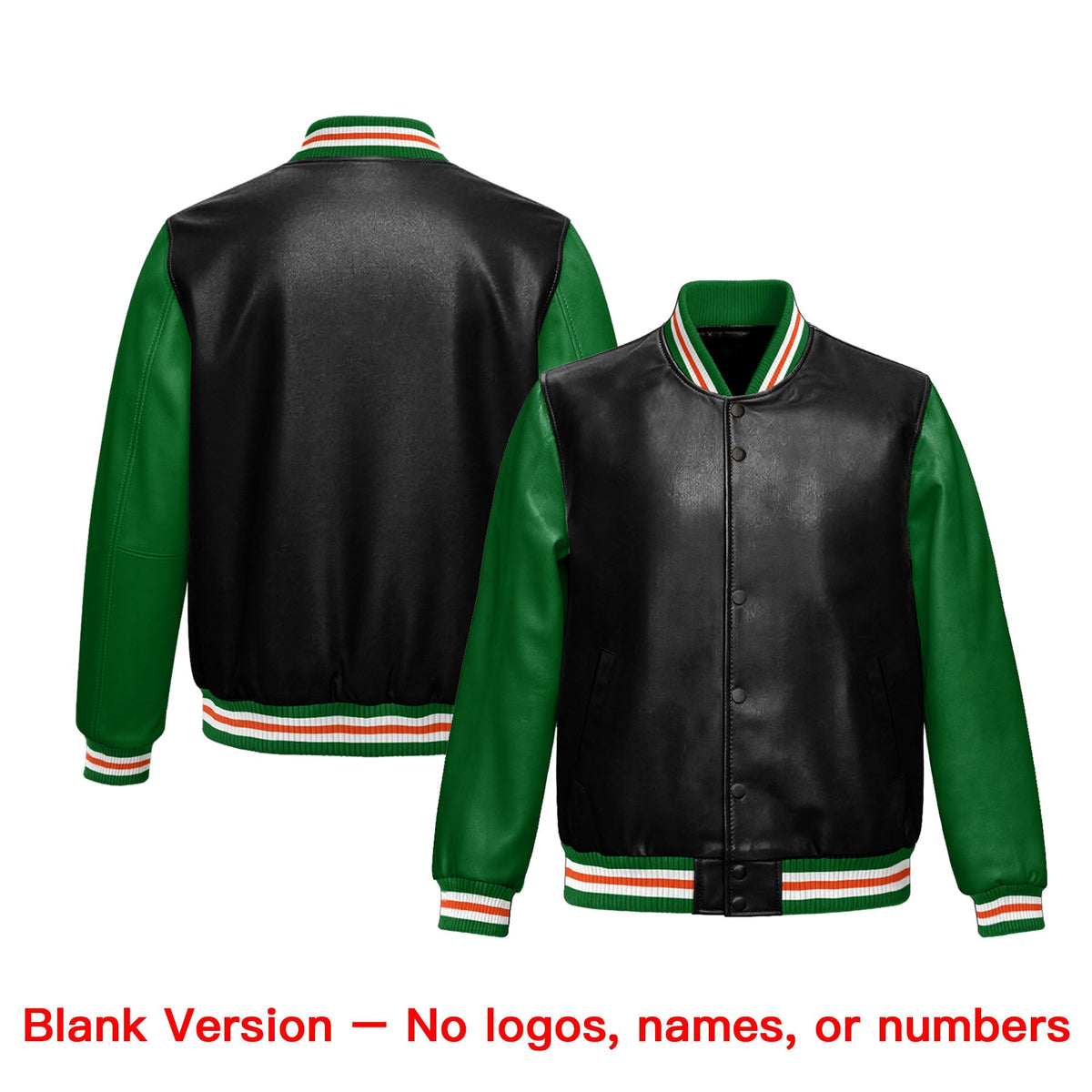 Custom Black Kelly Green Raglan Sleeves Full-Snap Faux Leather Letterman Jacket| KXKSHOP