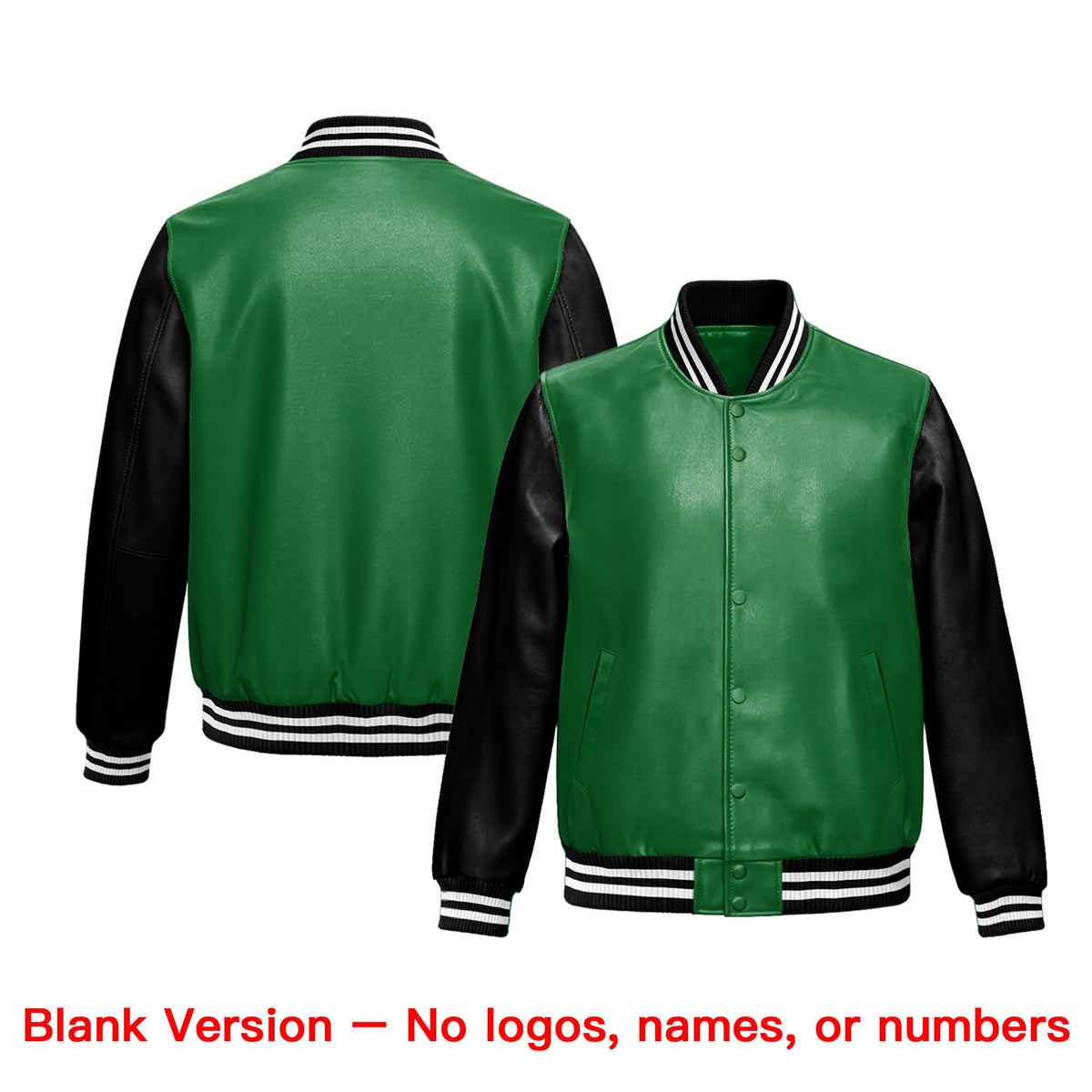 Custom Kelly Green Black Raglan Sleeves Full-Snap Faux Leather Letterman Jacket| KXKSHOP