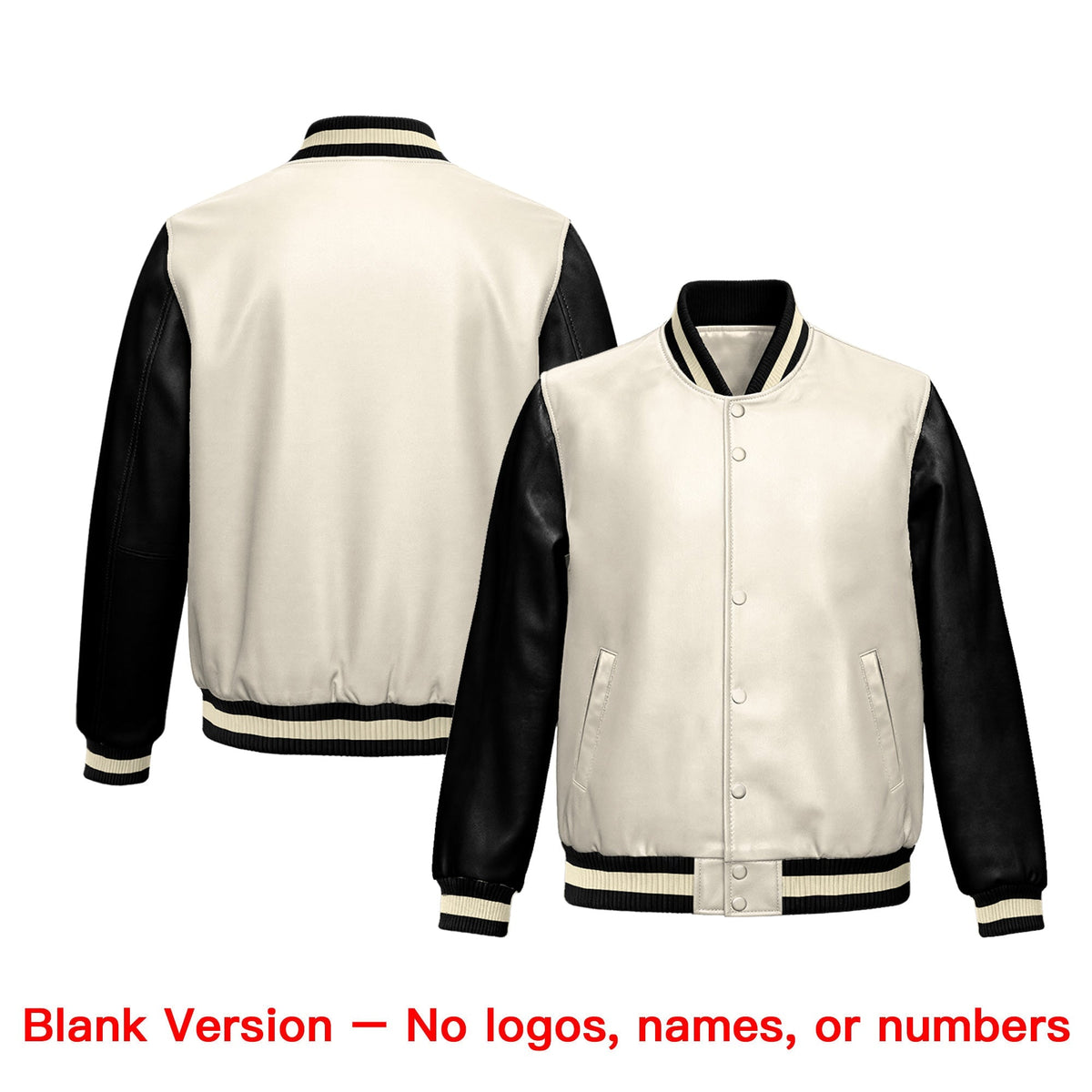 Custom Cream Black Raglan Sleeves Full-Snap Faux Leather Letterman Jacket| KXKSHOP