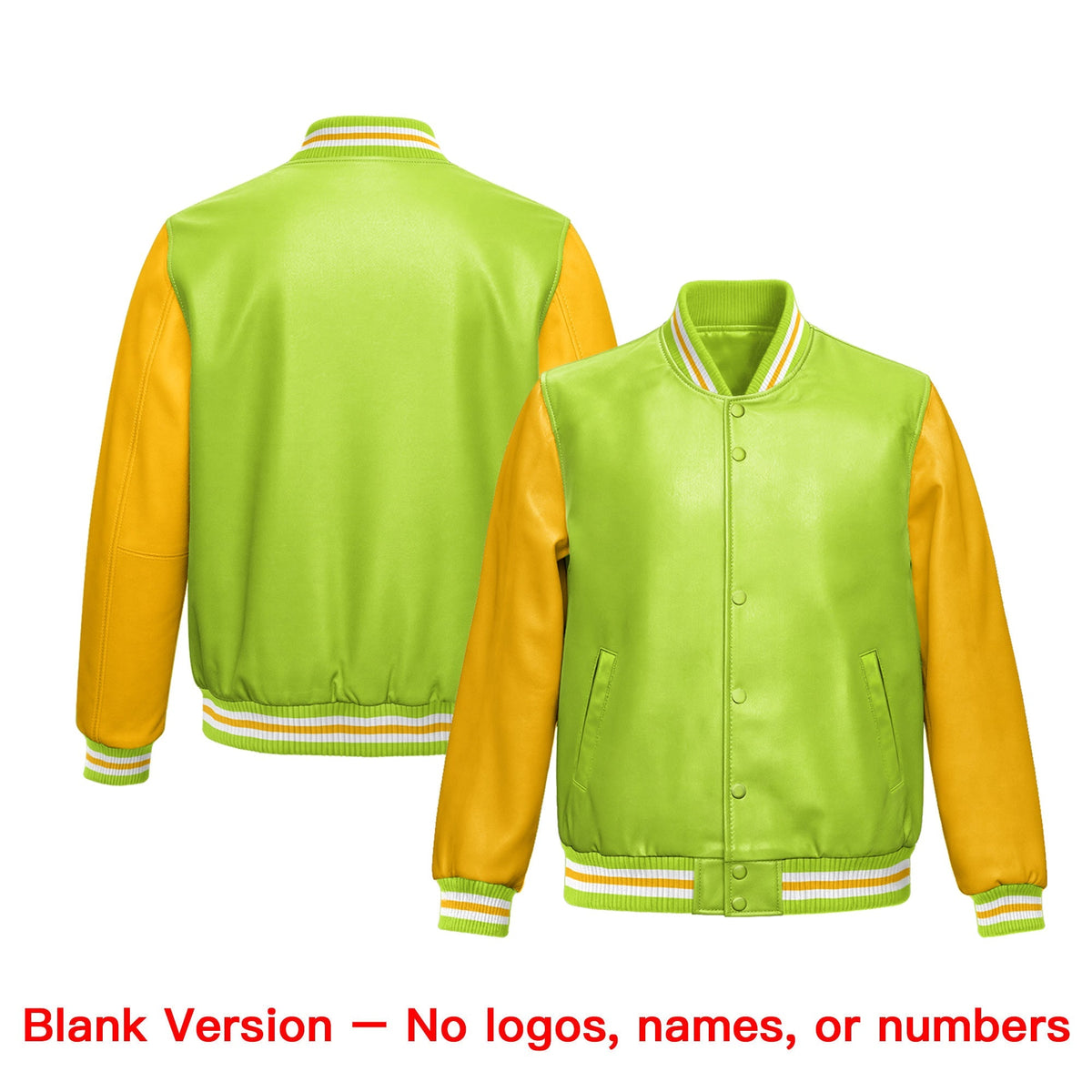 Custom Neon Green Yellow Raglan Sleeves Full-Snap Faux Leather Letterman Jacket| KXKSHOP