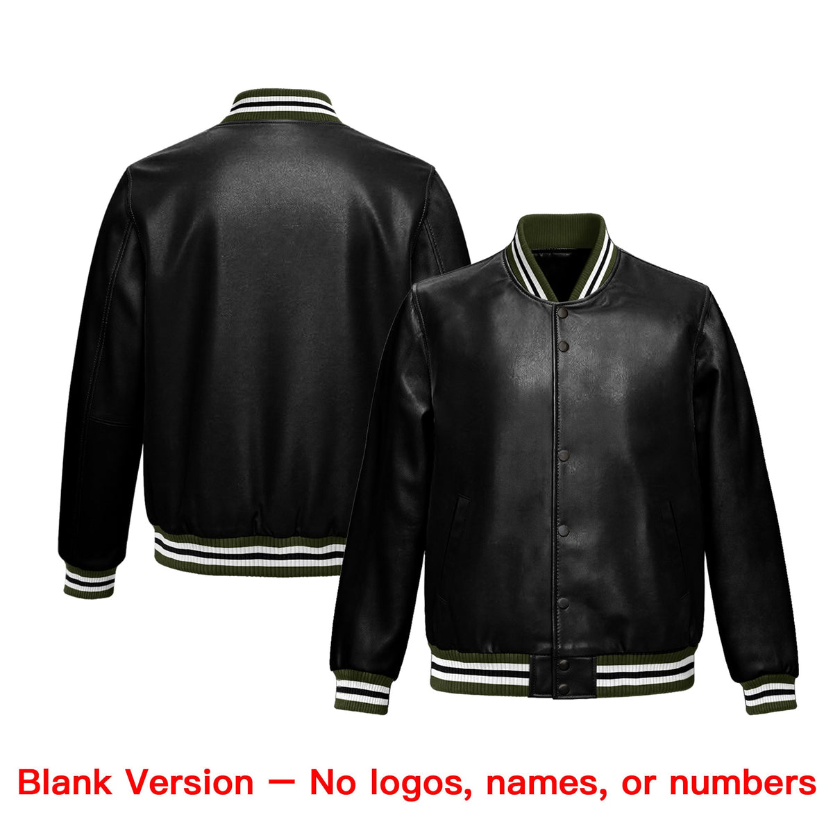 Custom Black Olive Full-Snap Varsity Faux Leather Letterman Jacket| KXKSHOP