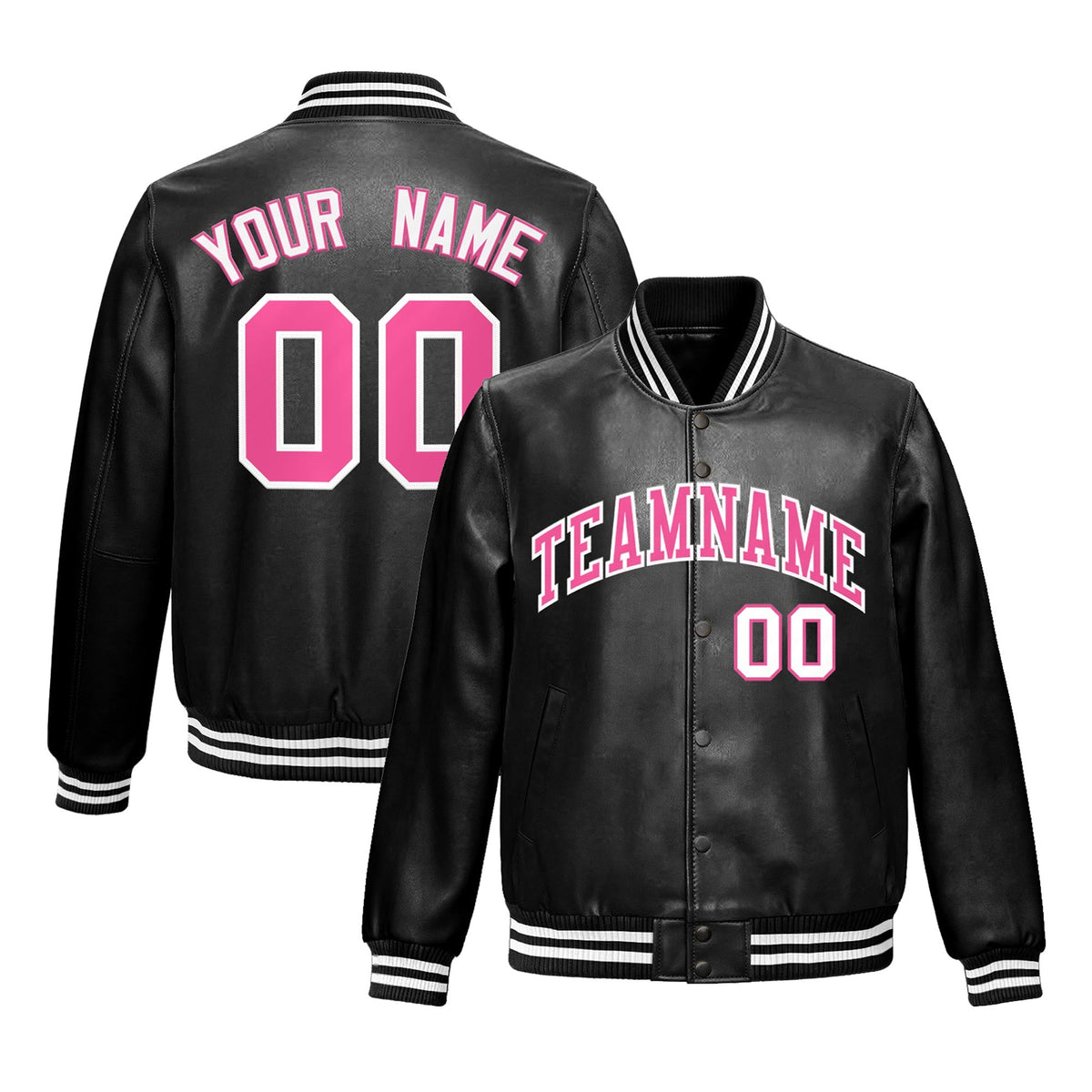Custom Black Pink White Full-Snap Varsity Faux Leather Letterman Jacket| KXKSHOP