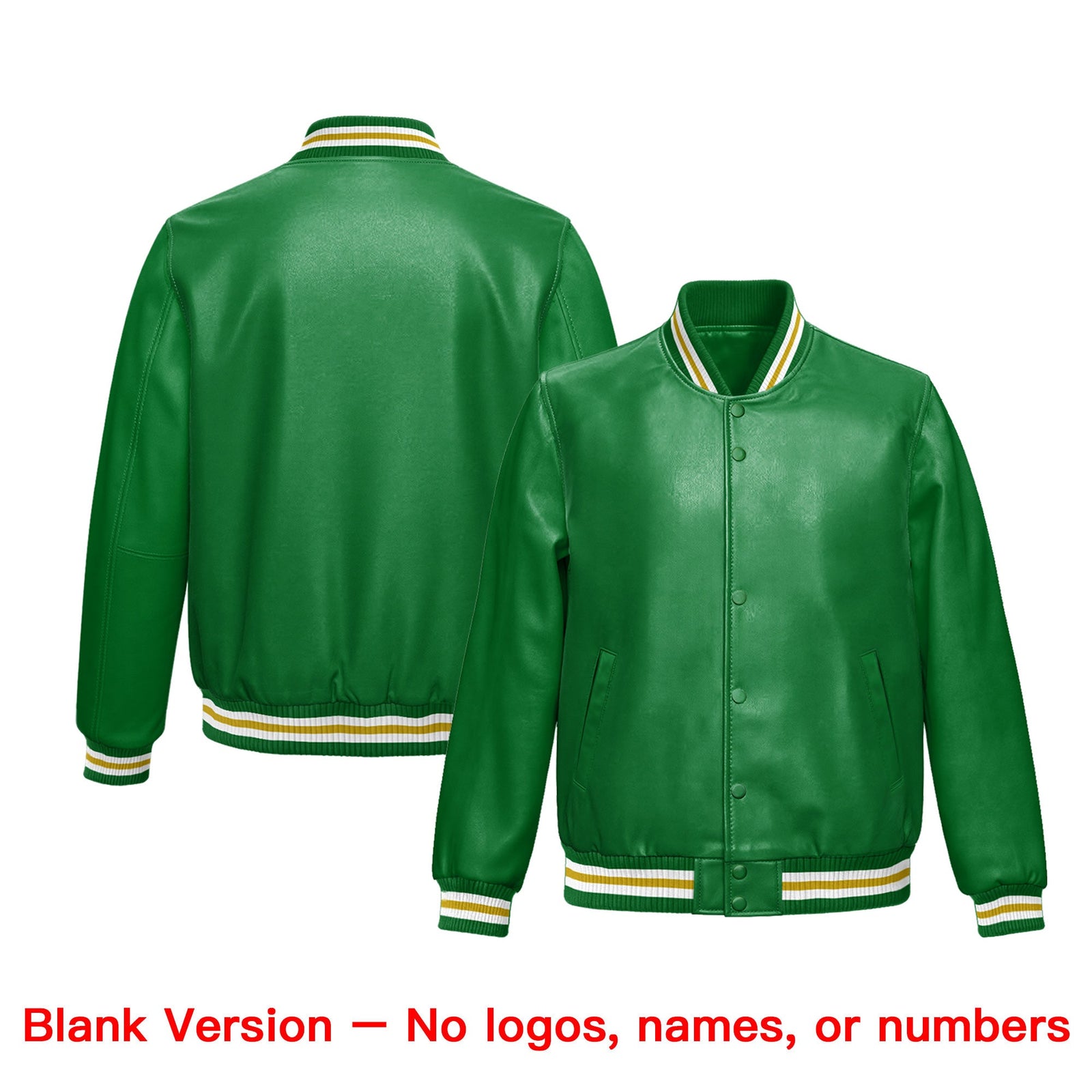 Custom Kelly Green Old Gold Full-Snap Varsity Faux Leather Letterman Jacket| KXKSHOP