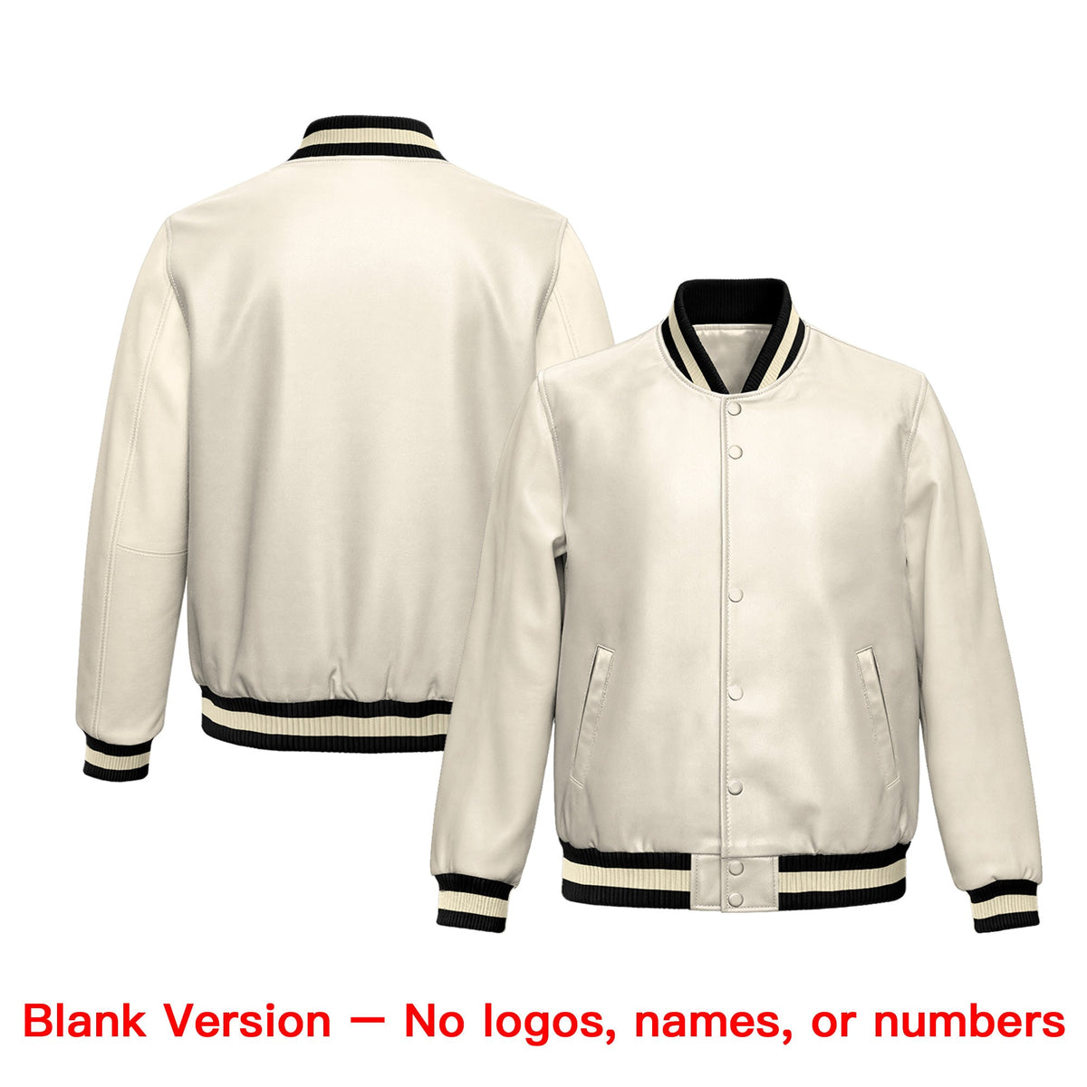 Custom Cream Black Full-Snap Varsity Faux Leather Letterman Jacket| KXKSHOP