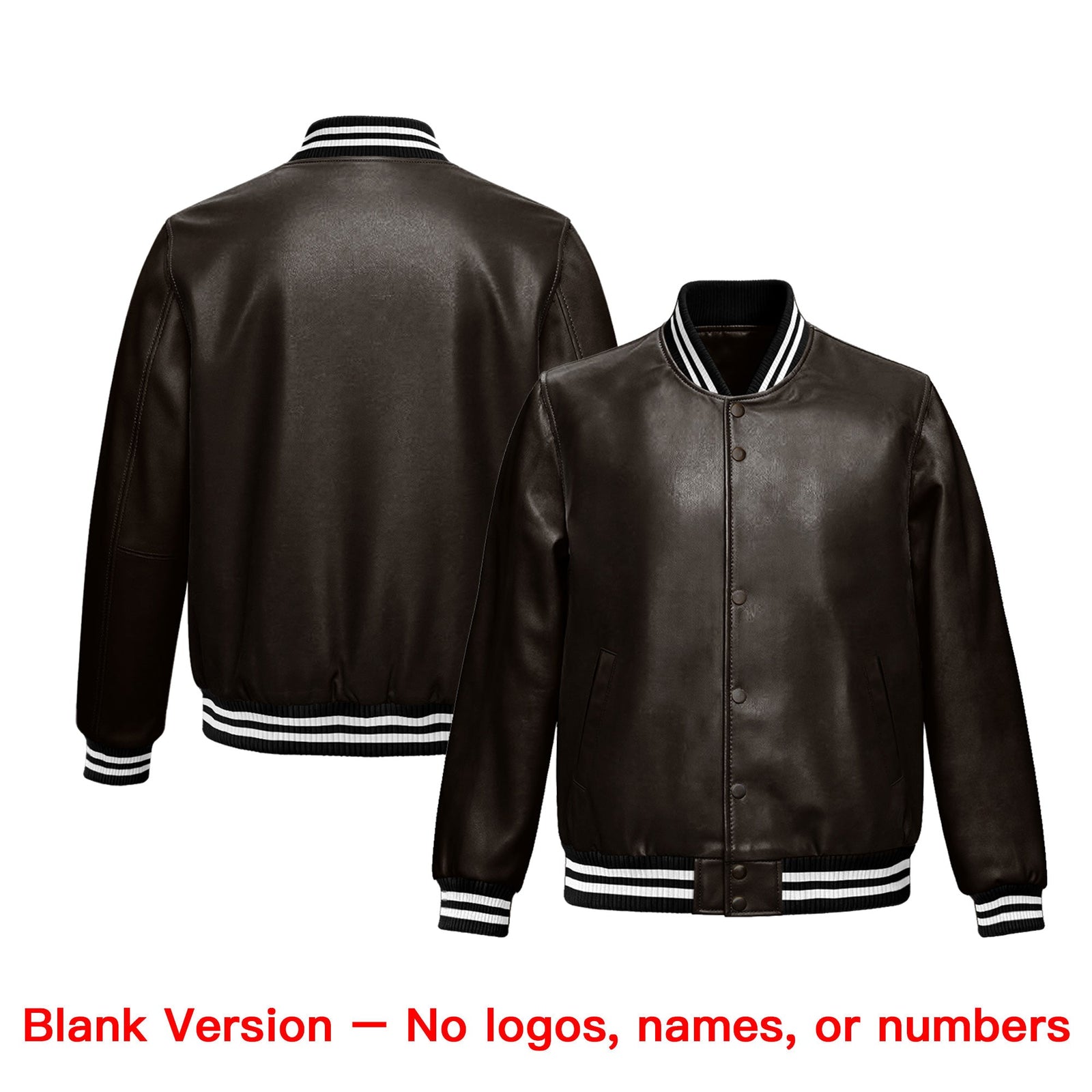 Custom Brown Black Full-Snap Varsity Faux Leather Letterman Jacket| KXKSHOP