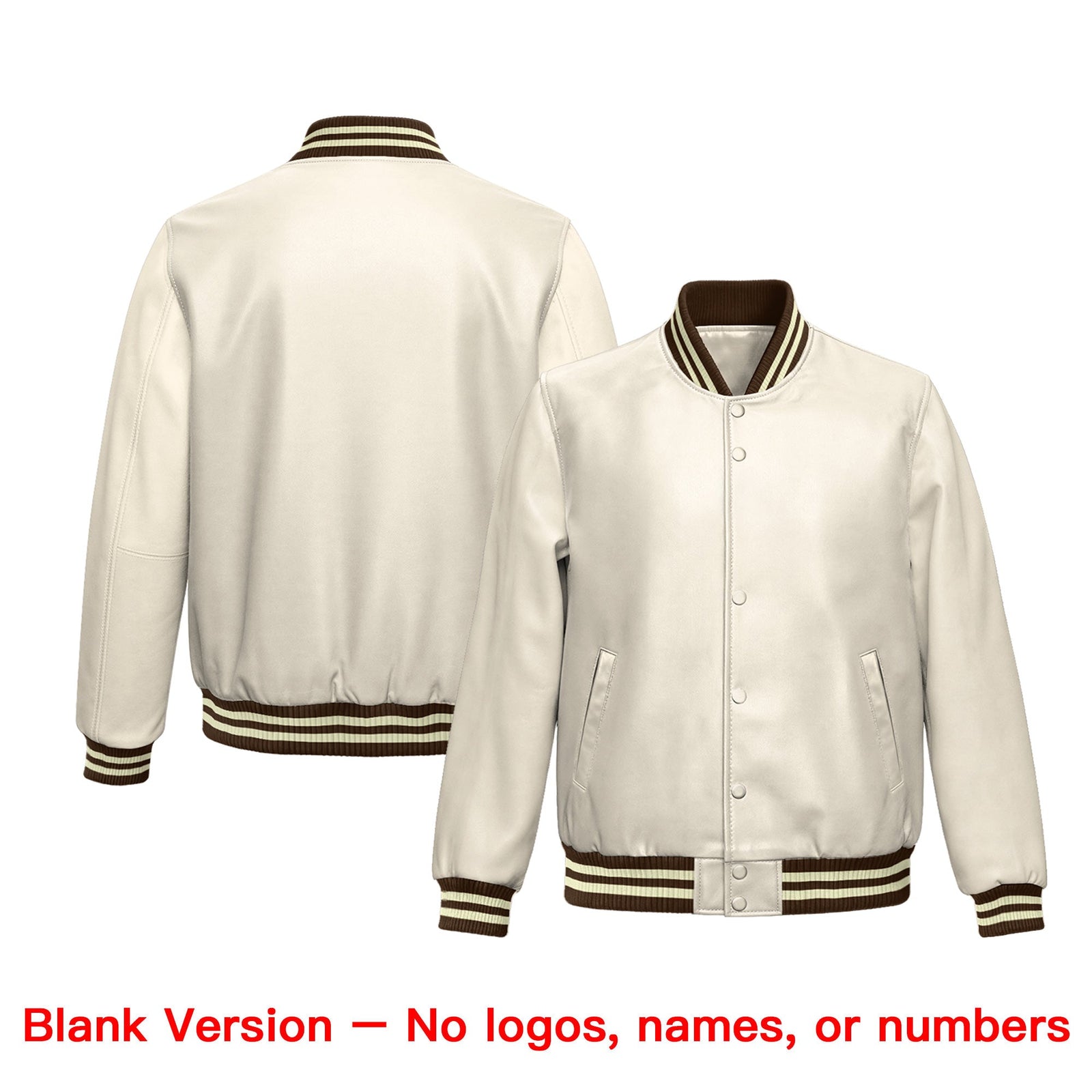 Custom Cream Brown Full-Snap Varsity Faux Leather Letterman Jacket| KXKSHOP