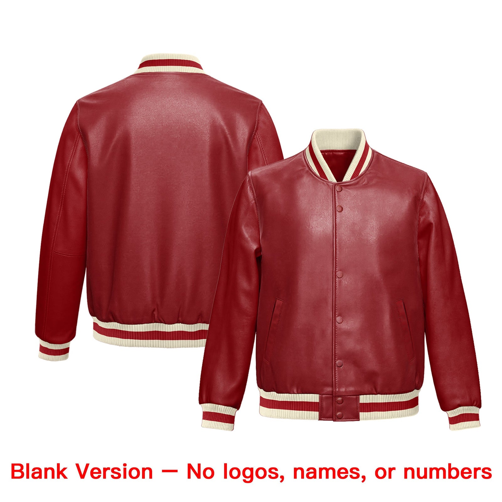Custom Red Cream Full-Snap Varsity Faux Leather Letterman Jacket| KXKSHOP
