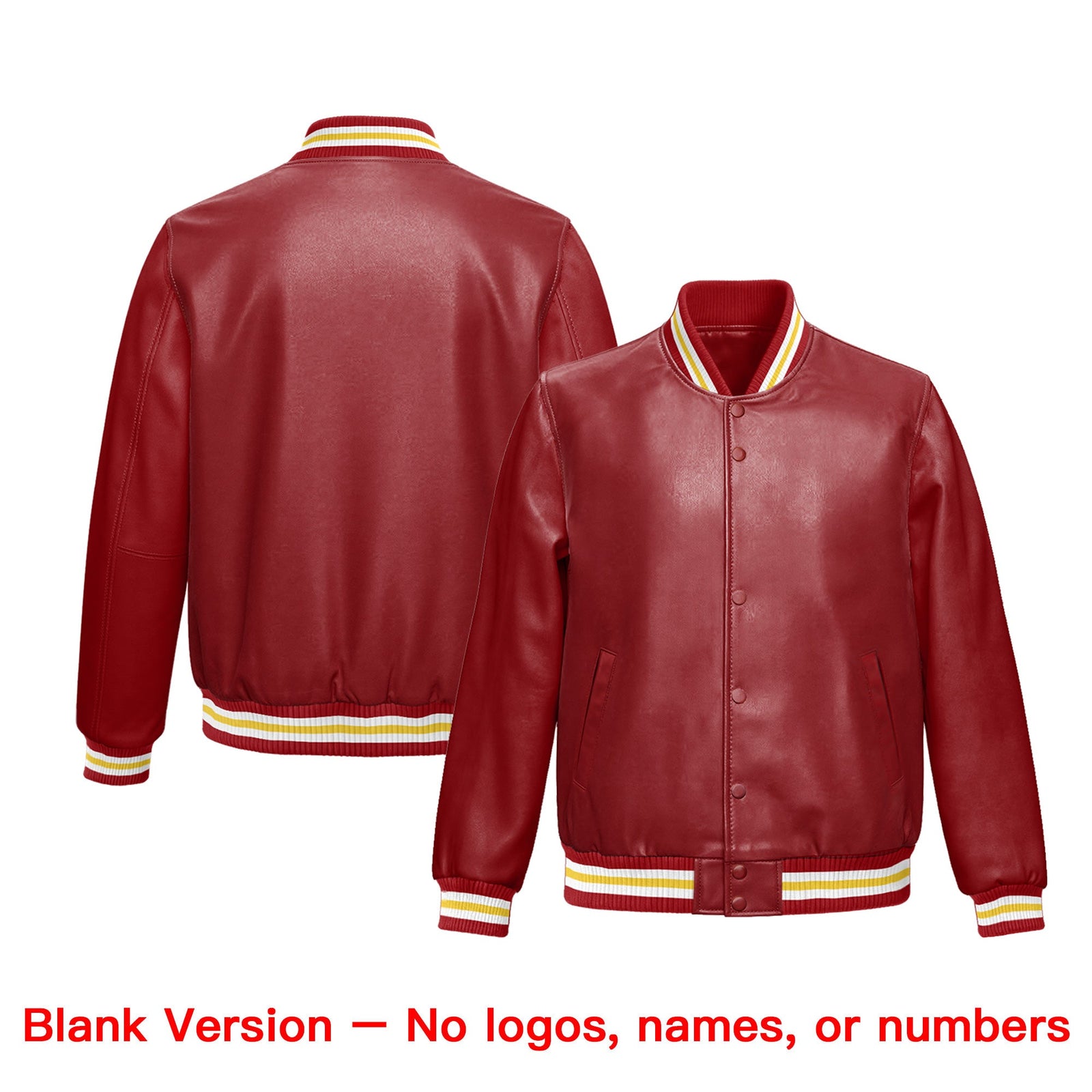 Custom Red Gold Full-Snap Varsity Faux Leather Letterman Jacket| KXKSHOP