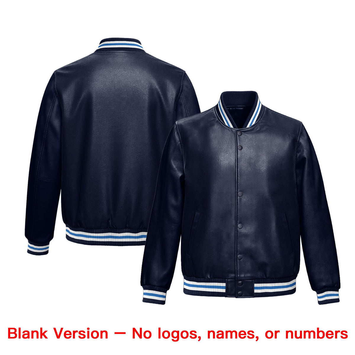 Custom Navy Light Blue Full-Snap Varsity Faux Leather Letterman Jacket| KXKSHOP
