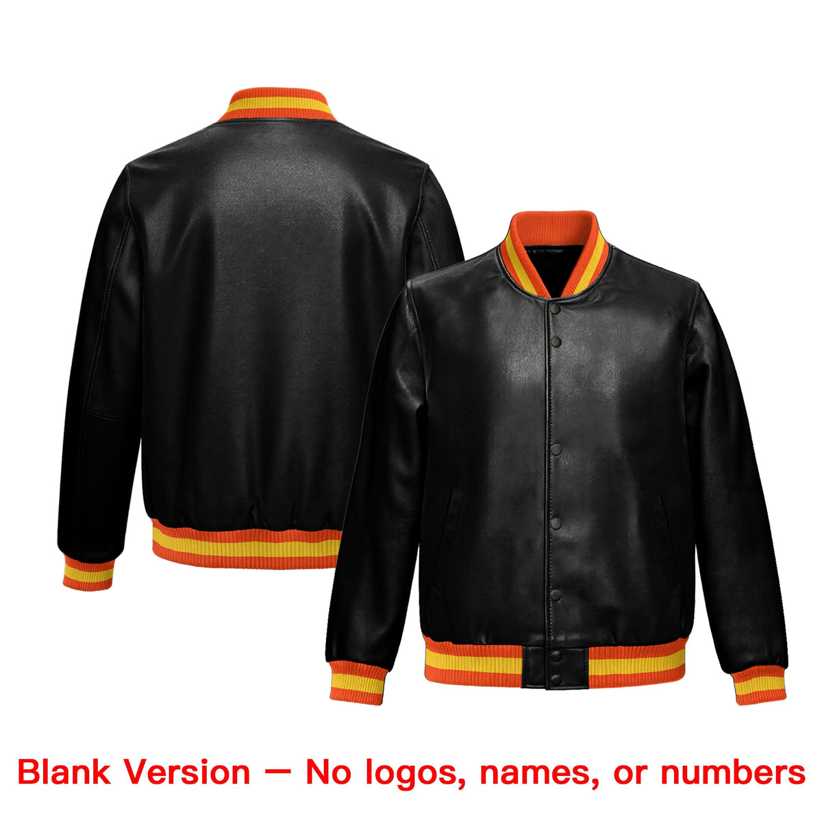 Custom Black Orange Gold Full-Snap Varsity Faux Leather Letterman Jacket| KXKSHOP