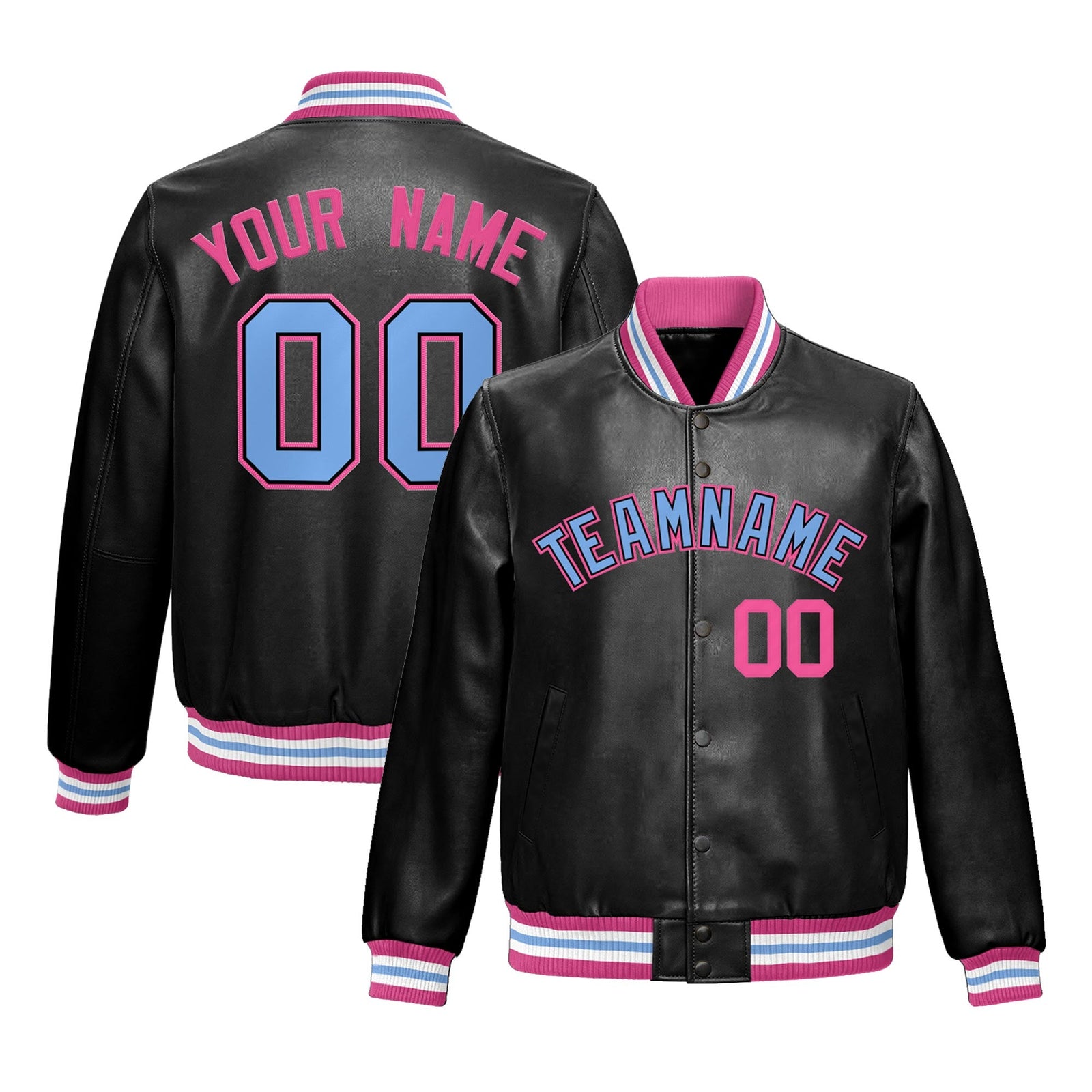 Custom Black Pink Full-Snap Varsity Faux Leather Letterman Jacket| KXKSHOP