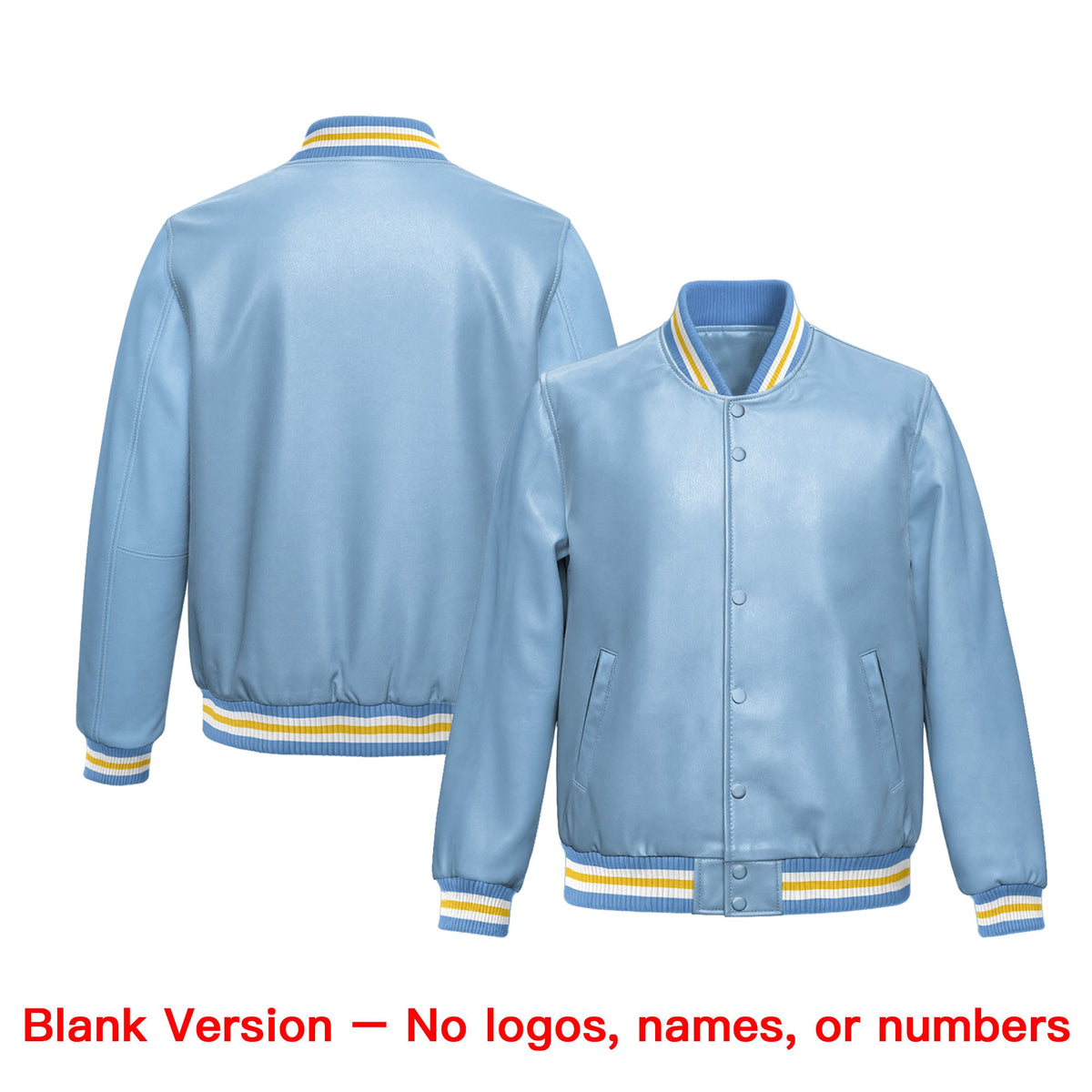 Custom Powder Blue Gold Full-Snap Varsity Faux Leather Letterman Jacket| KXKSHOP