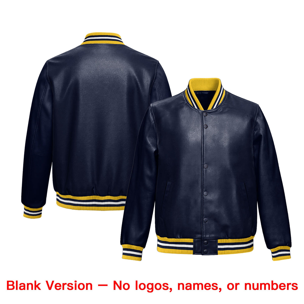 Custom Navy Gold Full-Snap Varsity Faux Leather Letterman Jacket| KXKSHOP