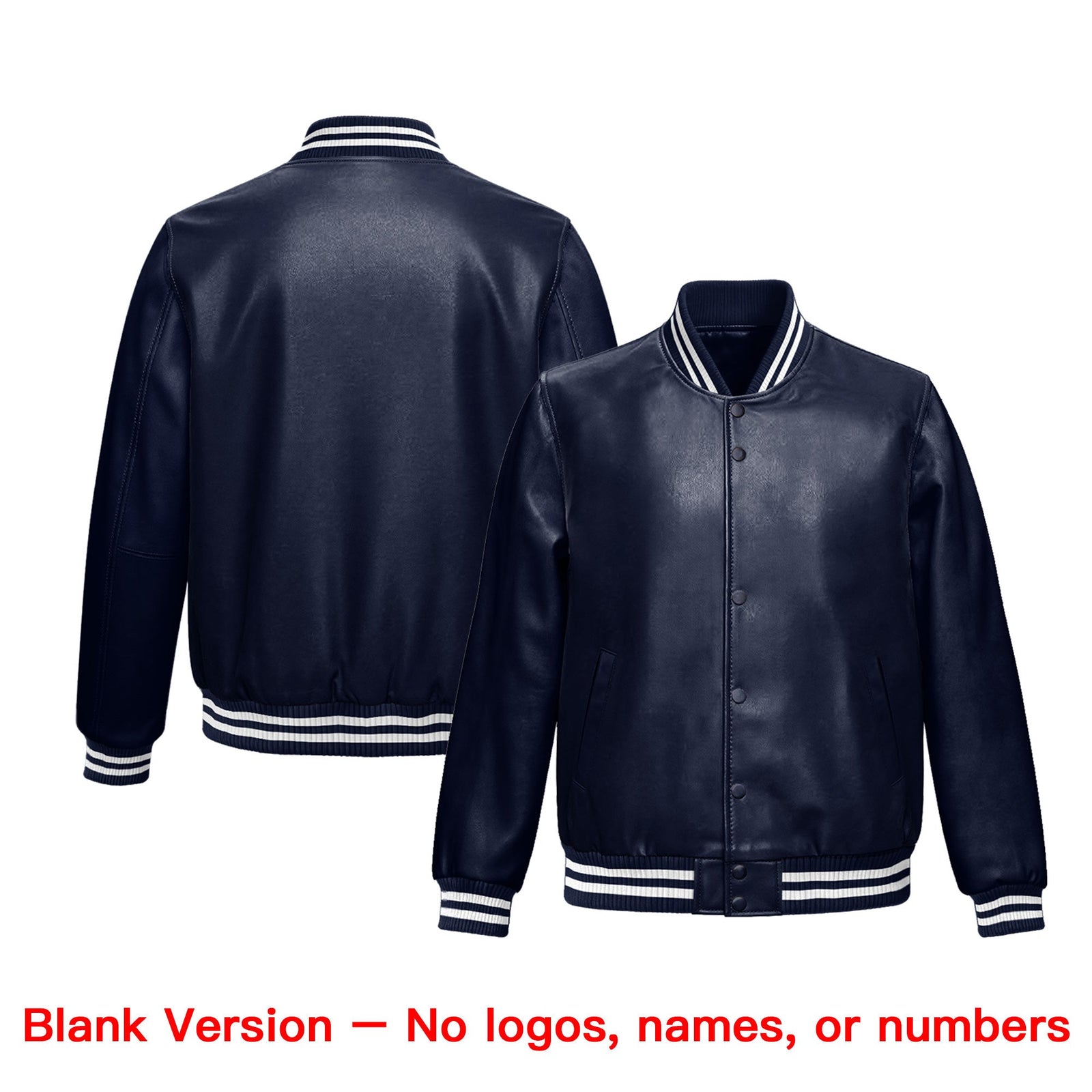 Custom Navy Pink Full-Snap Varsity Faux Leather Letterman Jacket| KXKSHOP