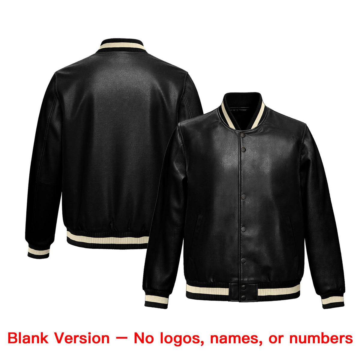 Custom Black Cream Full-Snap Varsity Faux Leather Letterman Jacket| KXKSHOP