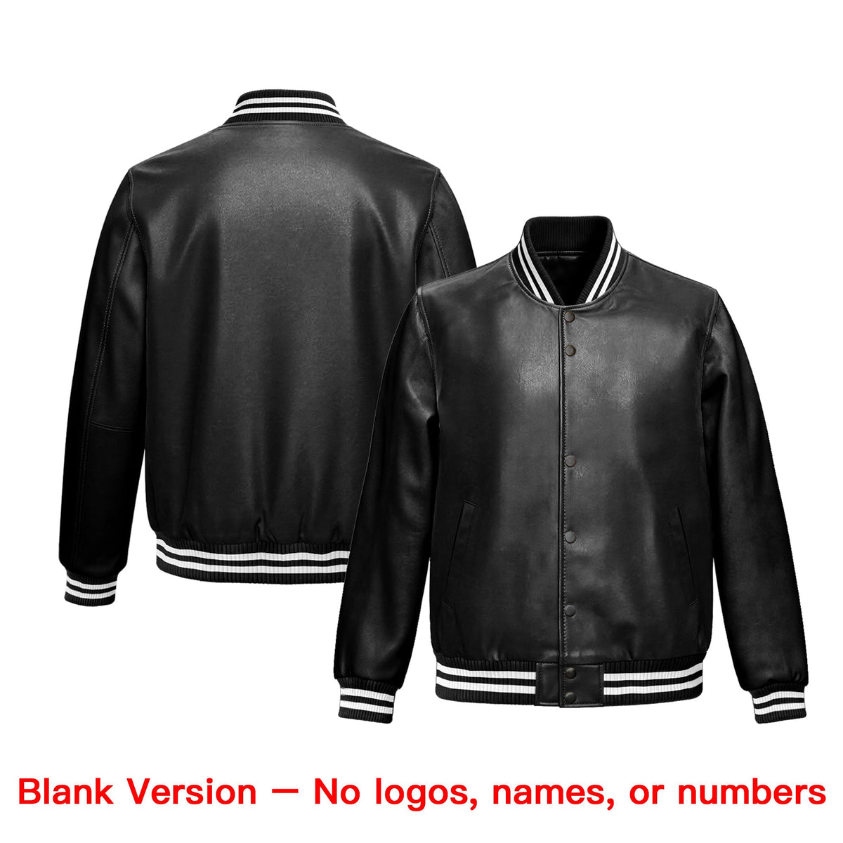 Custom Black Royal Blue White Full-Snap Varsity Faux Leather Letterman Jacket| KXKSHOP